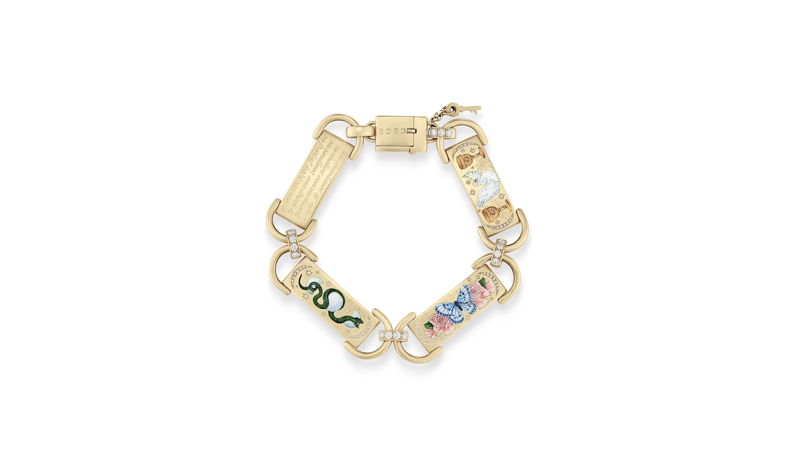 <p>Cece Jewellery Triptych bracelet, handcrafted in 18k yellow gold with champlevé enamel and brilliant-cut diamonds</p>