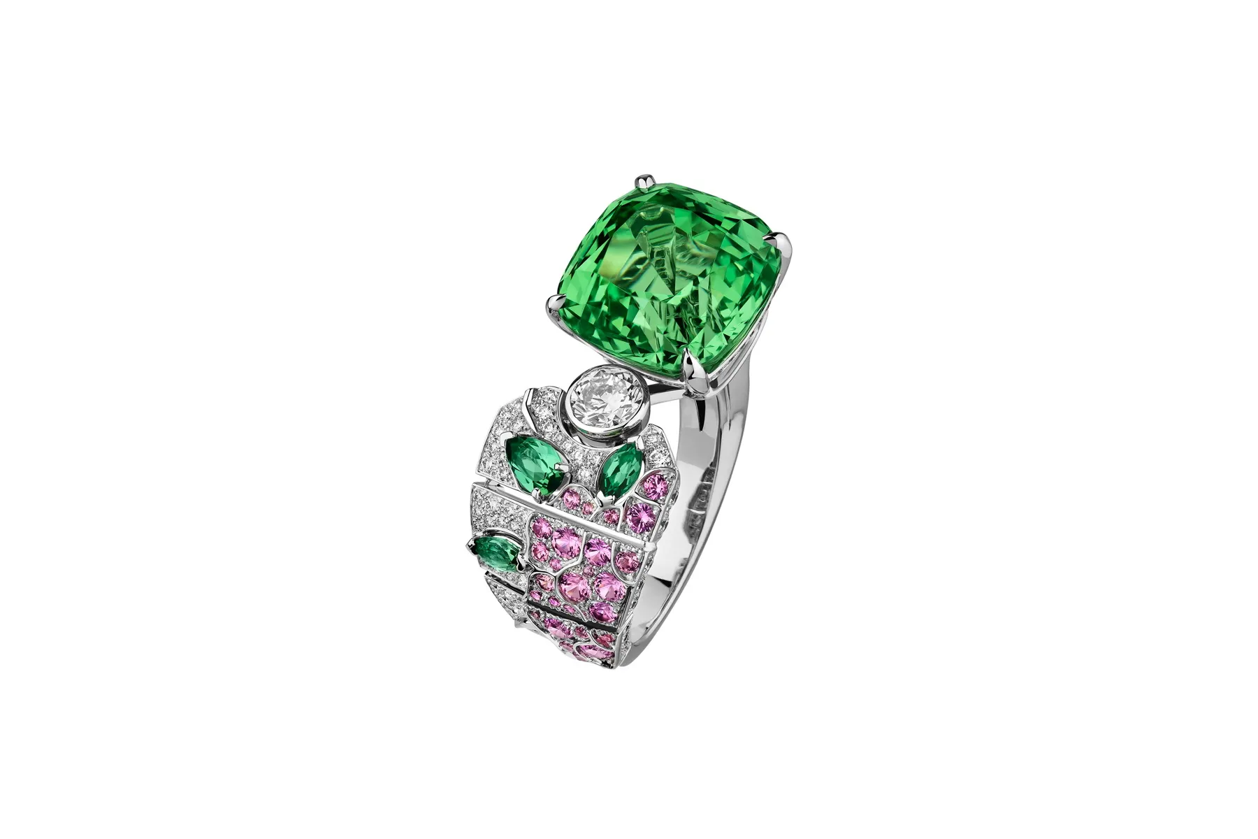 <p>Chanel ‘Bague Evocation Florale’ ring from the ‘Coromandel’ collection with 12.05ct mint tsavorite, pink sapphires, diamonds and tourmalines</p>