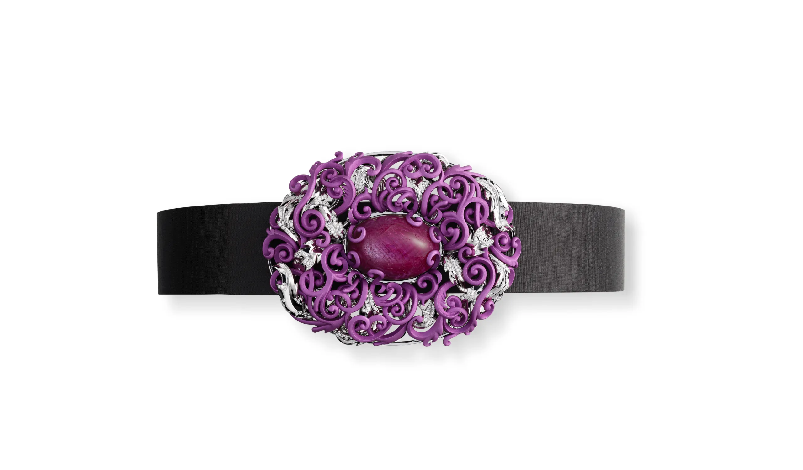 <p>Chopard choker necklace with a central 158.67-carat pinkish-red ruby cabochon and brilliant-cut diamonds set in 18k white gold and titanium, part of the Caroline&#8217;s Universe Red Carpet High Jewellery Collection 2025</p>
