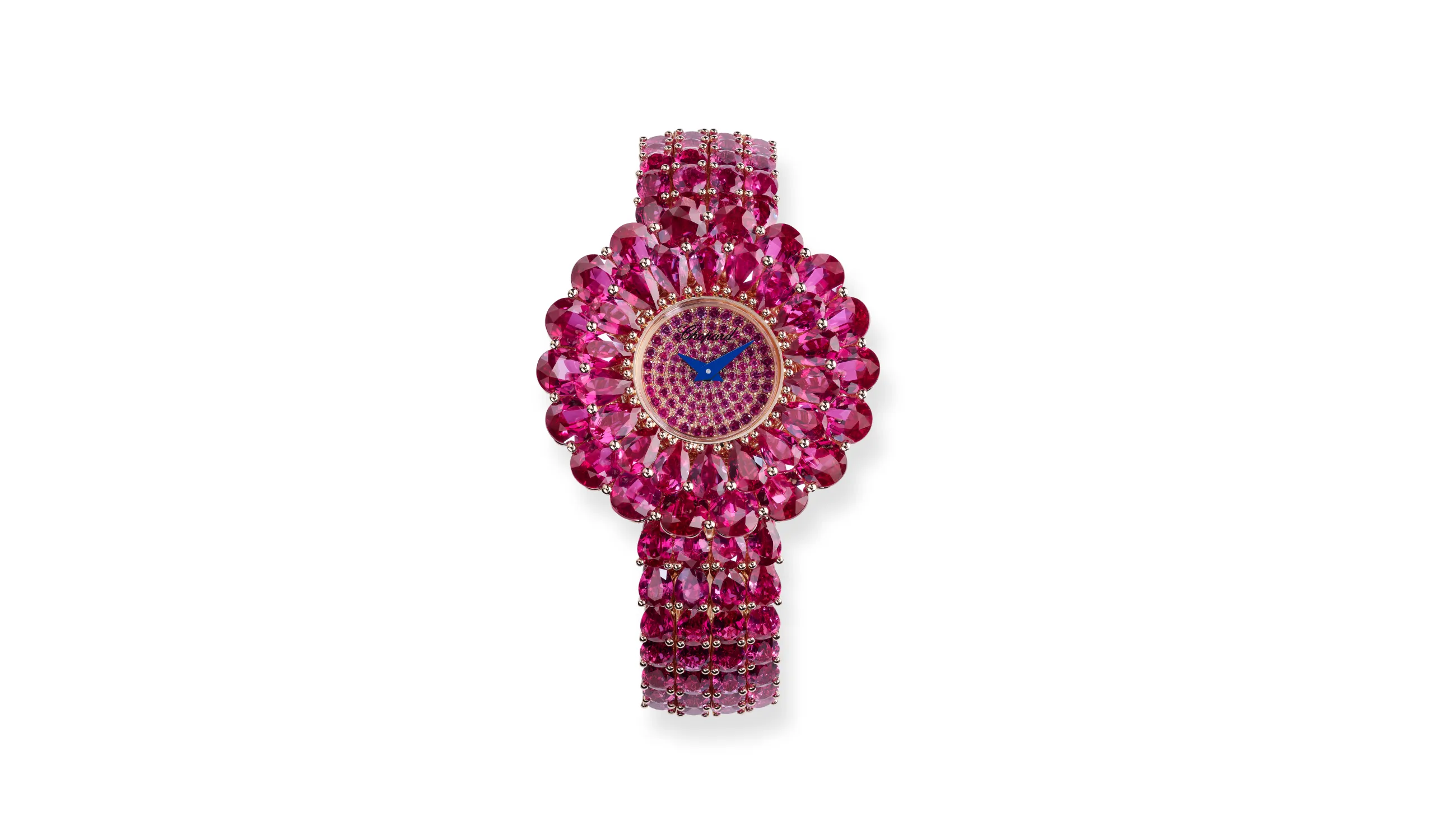 <p>Chopard jewellery watch with 56.19 carats of pear-shaped rubies and brilliant-cut rubies set in 18k rose gold, part of the Caroline&#8217;s Universe Red Carpet High Jewellery Collection 2025</p>
