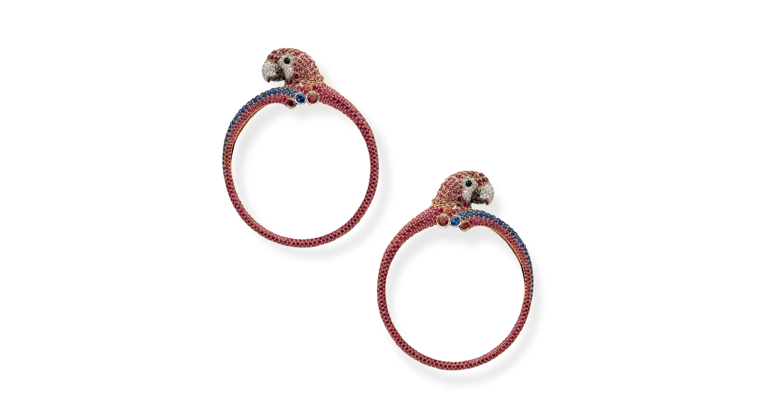 <p>Chopard Parrot earrings with 11.32 carats of brilliant-cut rubies, 1.84 carats of sapphire, as well as black and white diamonds and onyx cabochons, set in 18k white and rose gold, part of the Caroline&#8217;s Universe Red Carpet High Jewellery Collection 2025</p>
