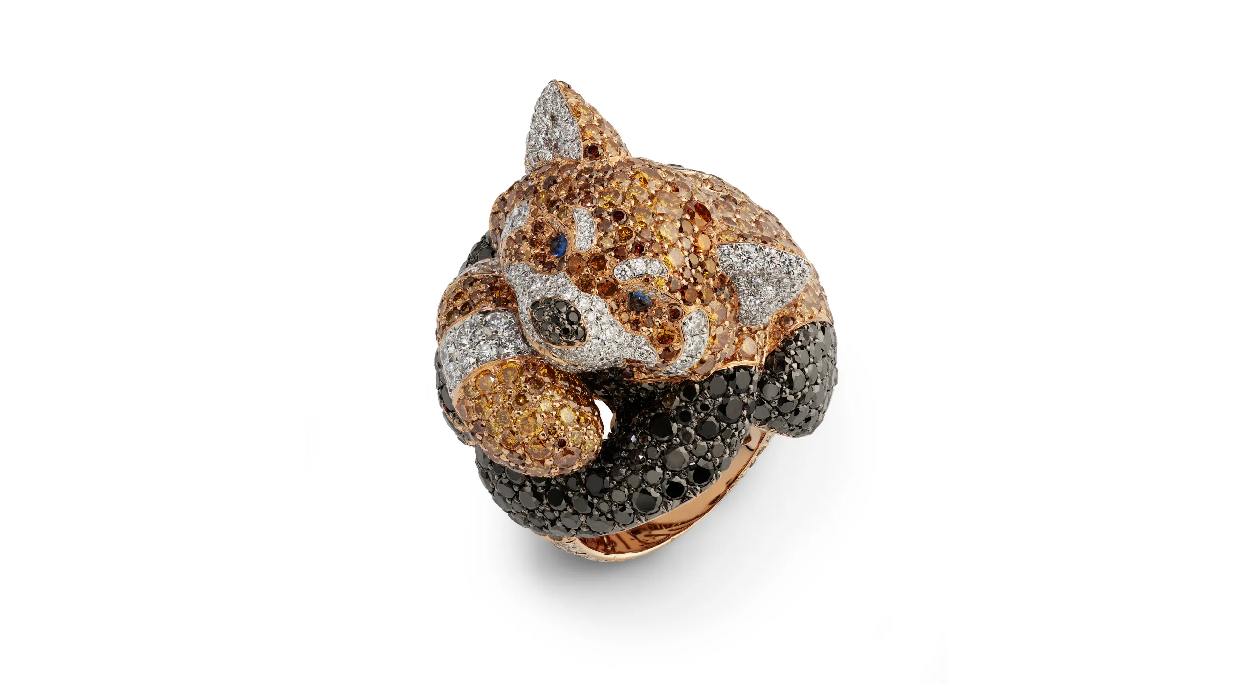 <p>Chopard Red Panda ring with 17.09 carats of black, cognac and white diamonds, plus sapphire cabochon eyes set in 18k rose gold, part of the Caroline&#8217;s Universe Red Carpet High Jewellery Collection 2025</p>
