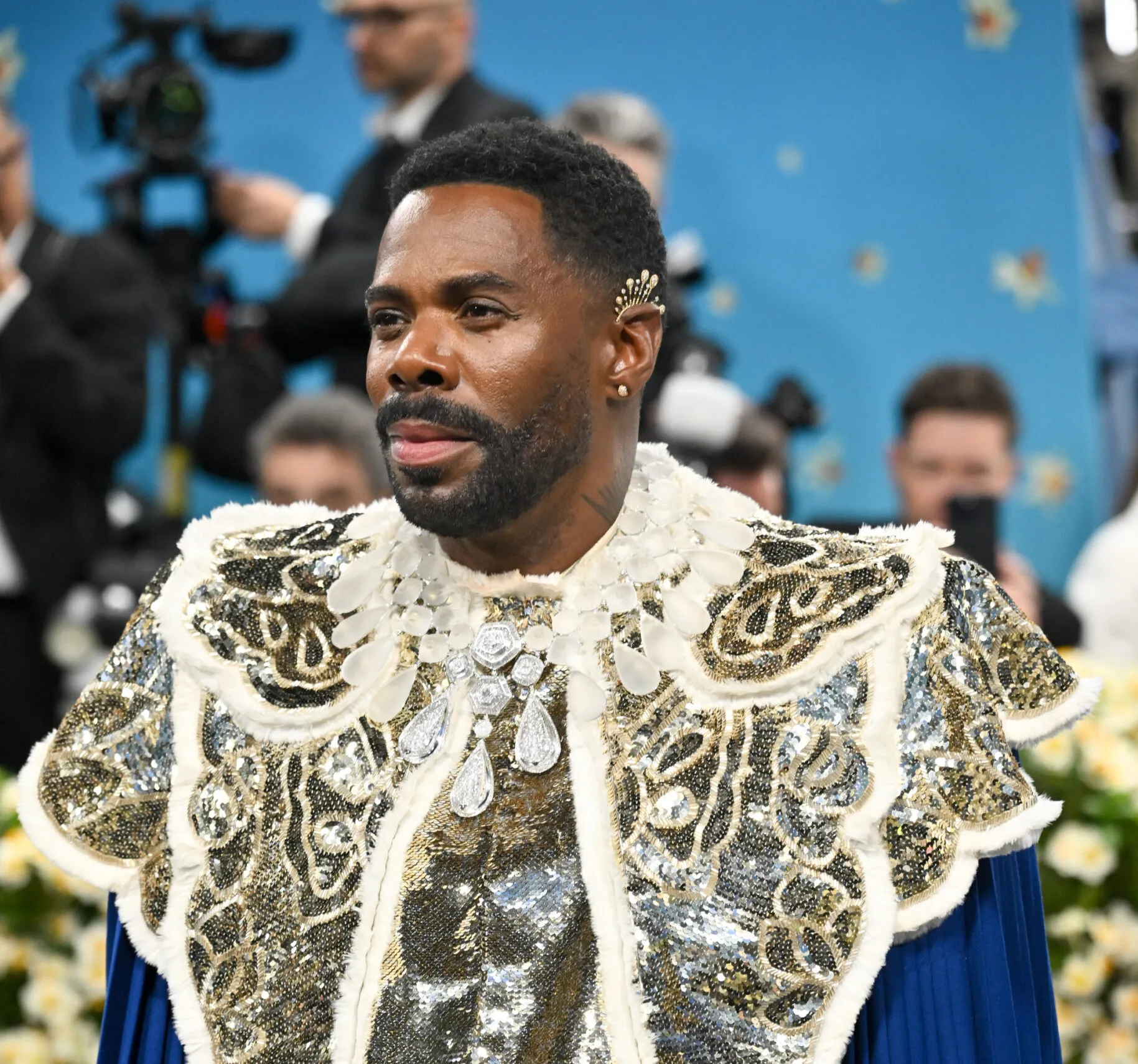 <p>For his second look of the night, Colman Domingo paired a Boucheron ear cuff with the Iceberg necklace from the 2024 Or Bleu High Jewellery collection </p>
