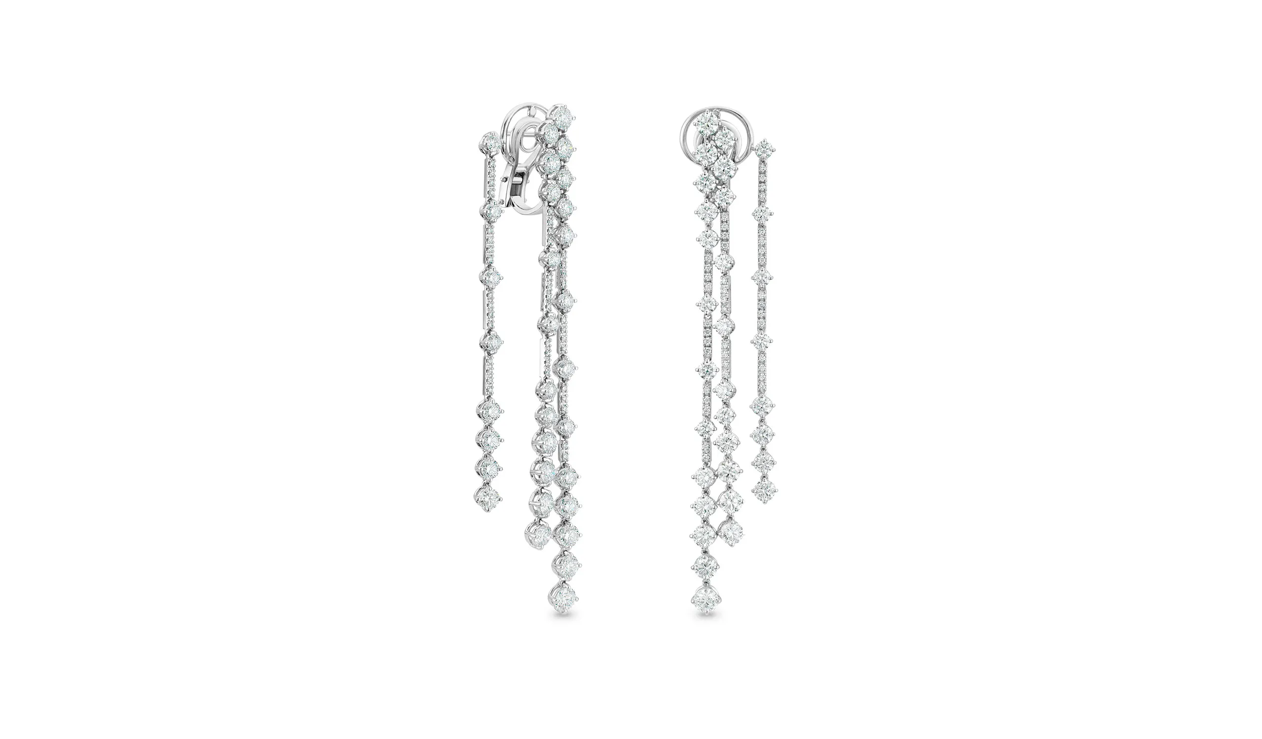 <p>The De Beers Arpeggia Three Line diamond earrings in white gold</p>