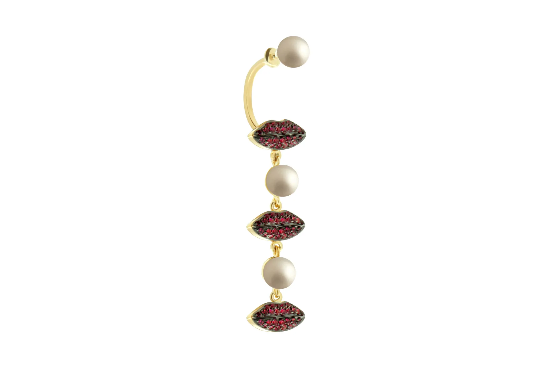 <p>Delfina Delettrez ‘Cocktail’ earring with rubies and pearls in yellow gold</p>