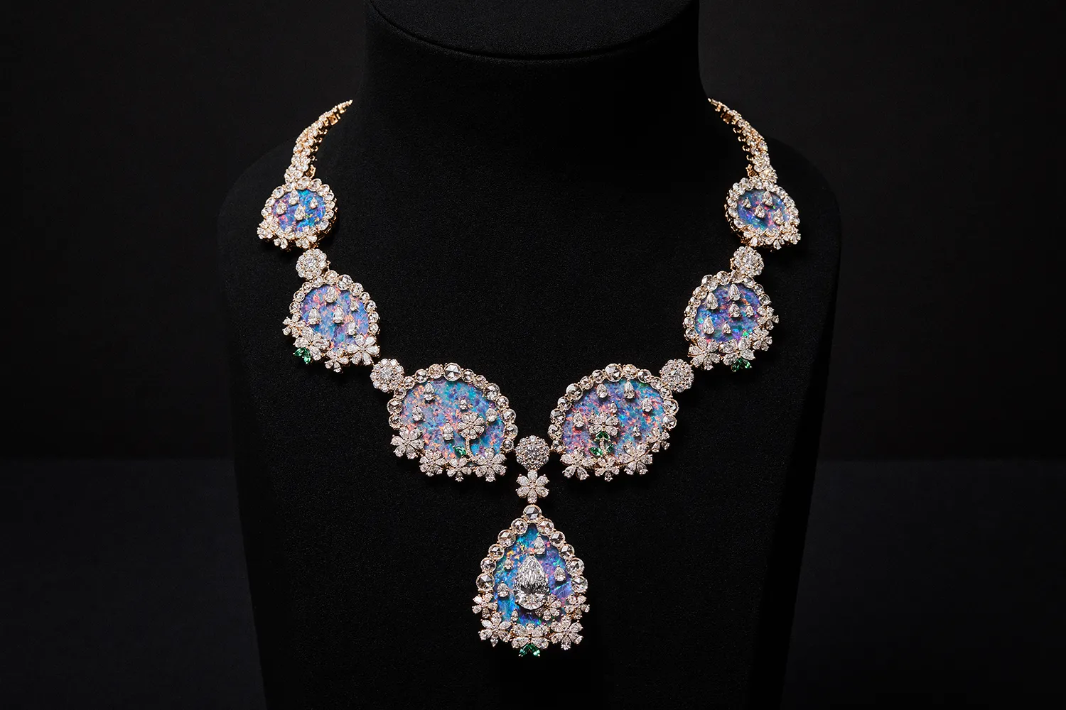 <p>Diorexquis Nature Precieuse High Jewellery necklace with a large pear-shaped diamond and further diamonds inlaid into precious opal. Photo credit Piotr Stoklosa</p>