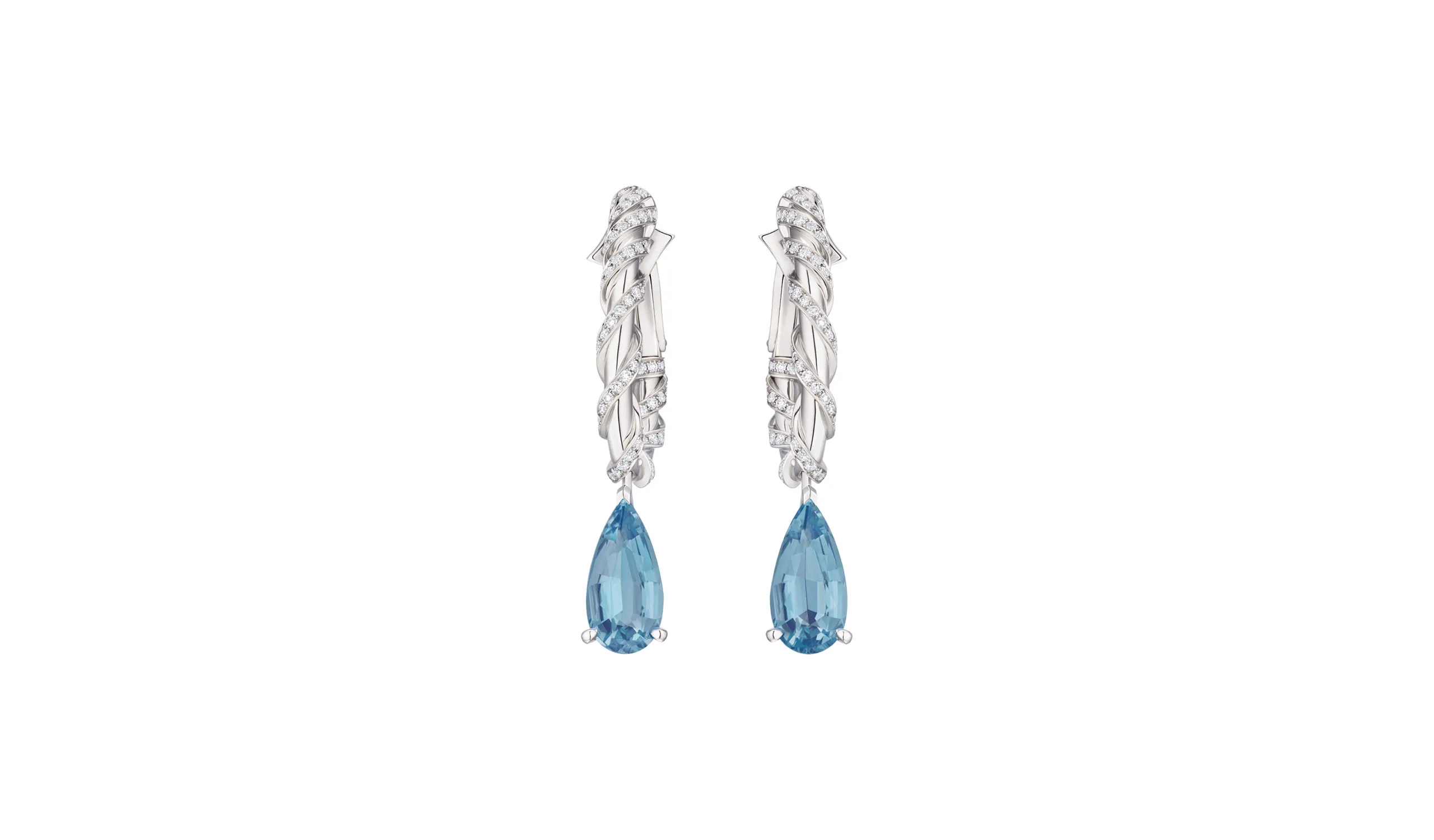<p>The Enigma high jewellery earrings with pear-shape topaz and diamonds in 18k white gold</p>
