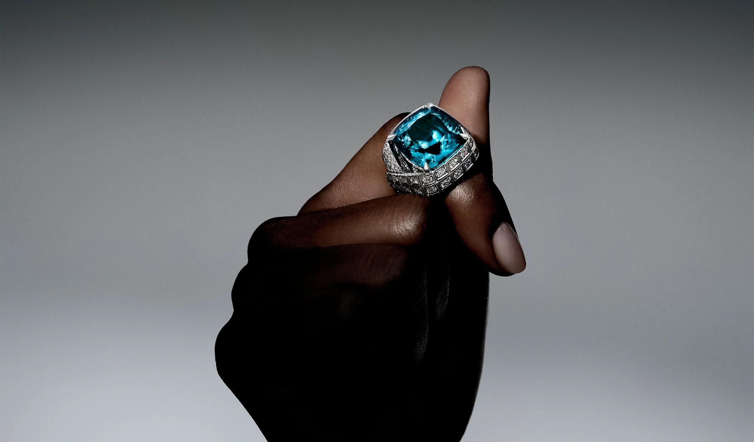 <p>The Fortitude high jewellery ring, set with a 26.17 carat blue zircon</p>
