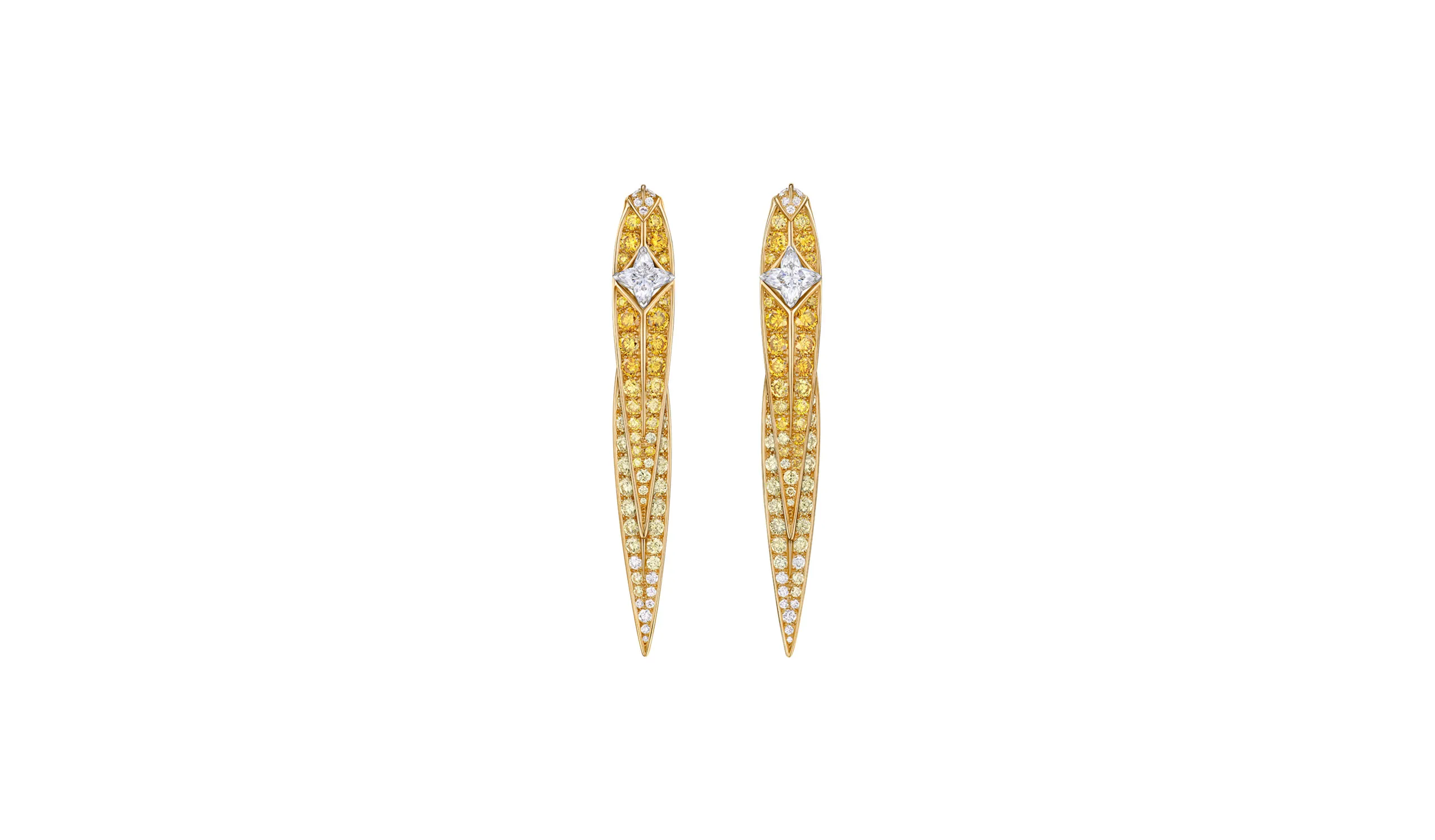 <p>A third pair of yellow and white diamond Fortune high jewellery earrings</p>
