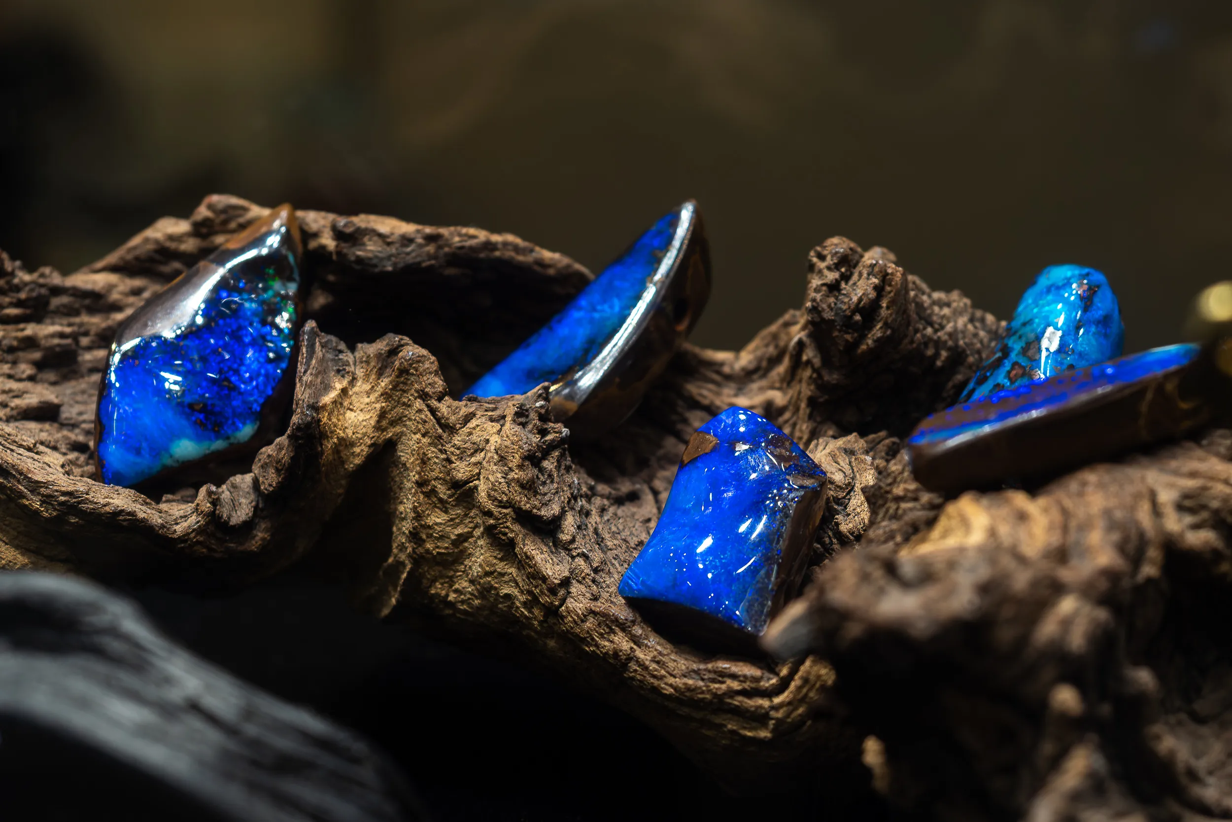 <p>A display of carved opals at GemGenève</p>