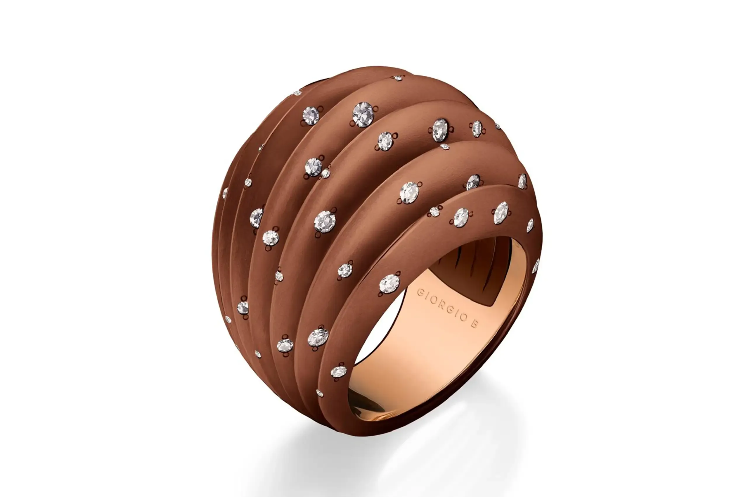 Giorgio B, presented by Second Petale. Chocolate titanium and 18K rose gold, set with 1.00 carat of diamonds and 3 grams of 18K gold.