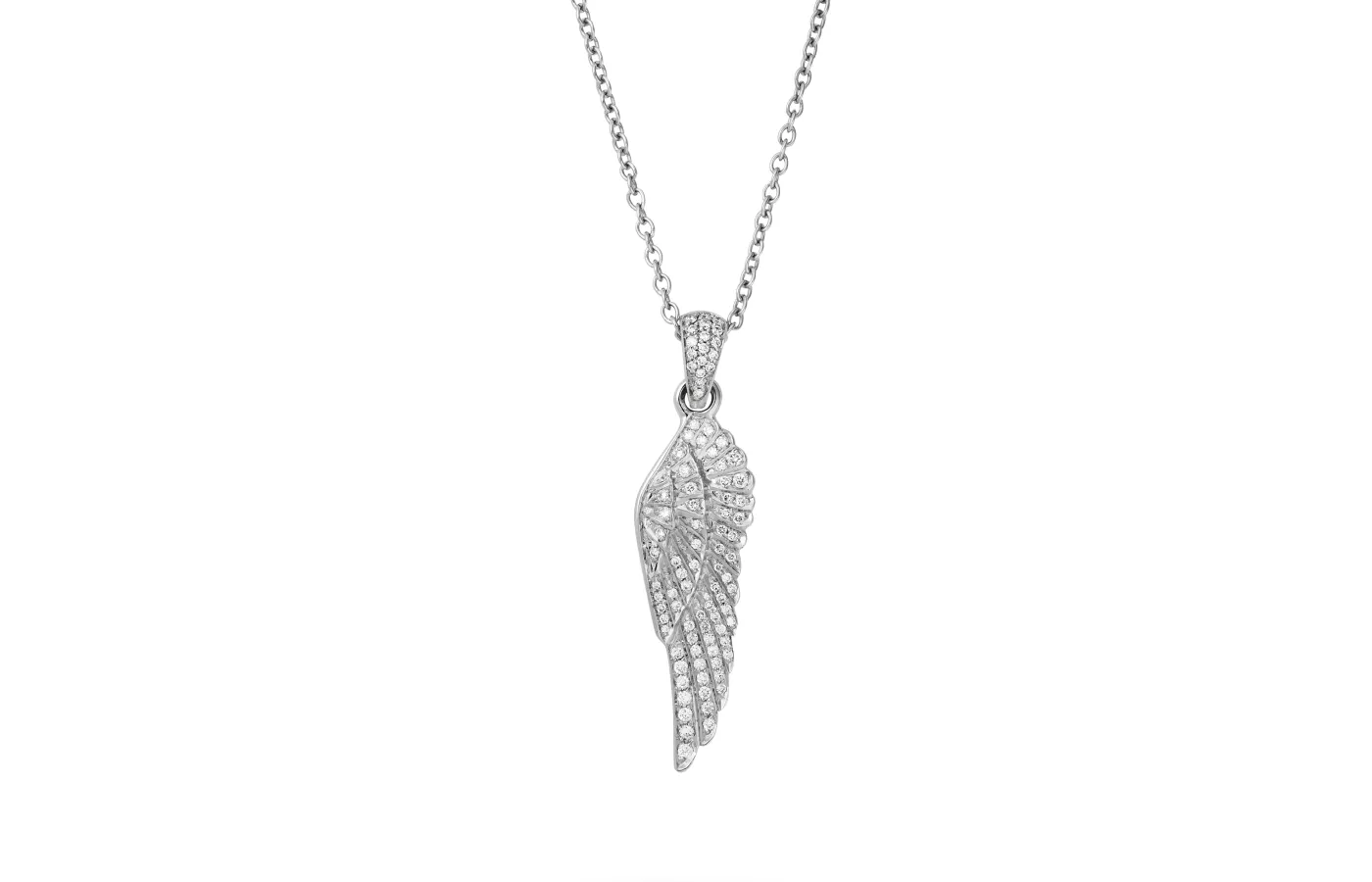 <p>Garrard Mini Icons necklace from the Wings collection with diamonds in 18k white gold</p>
