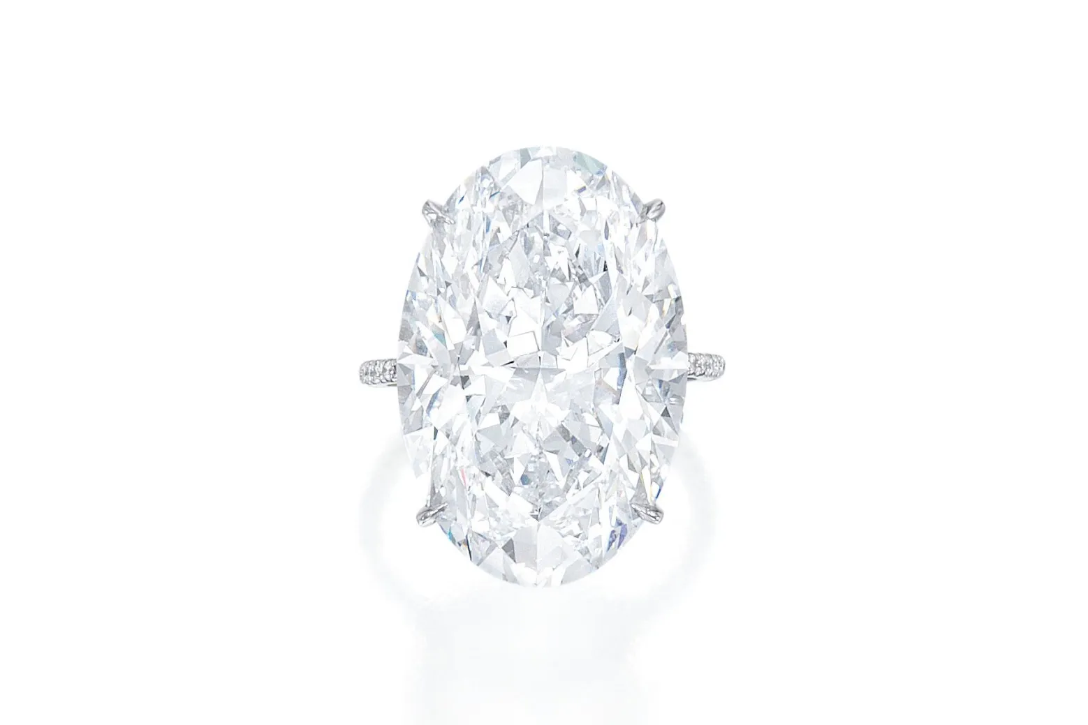 <p>Set with an oval diamond weighing 21.56 carats, this Lorraine Swartz diamond ring was valued between $1.5 million and $2 million by Sotheby’s.</p>