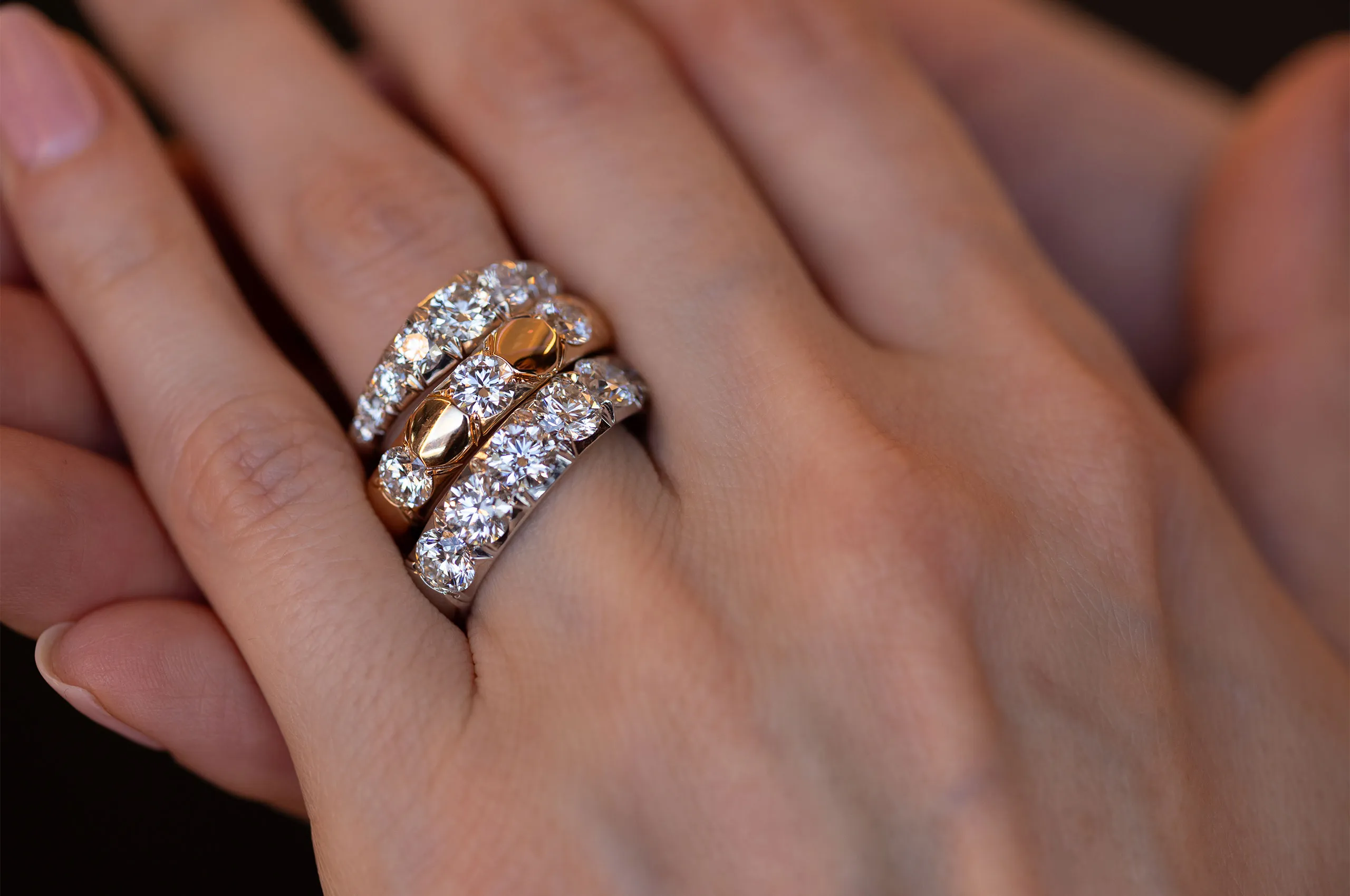 Giorgio Visconti diamond-set eternity rings in rose and white gold, part of the Antologie collection available from September 2026