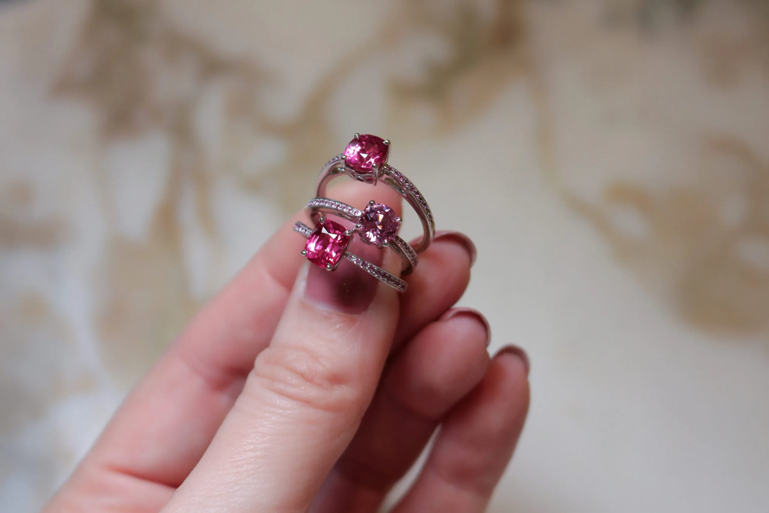 <p>Katerina Perez takes a closer look at spinel solitaire rings from the House of Gübelin that are available in shades of pink and red in a variety of shapes</p>

