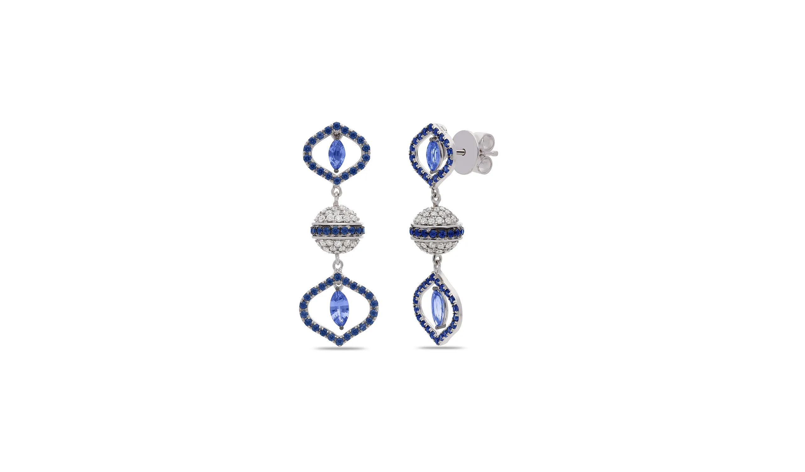 <p>Gyan Jaipur Sarai earrings with marquise-shaped sapphires, further sapphires and diamonds</p>

