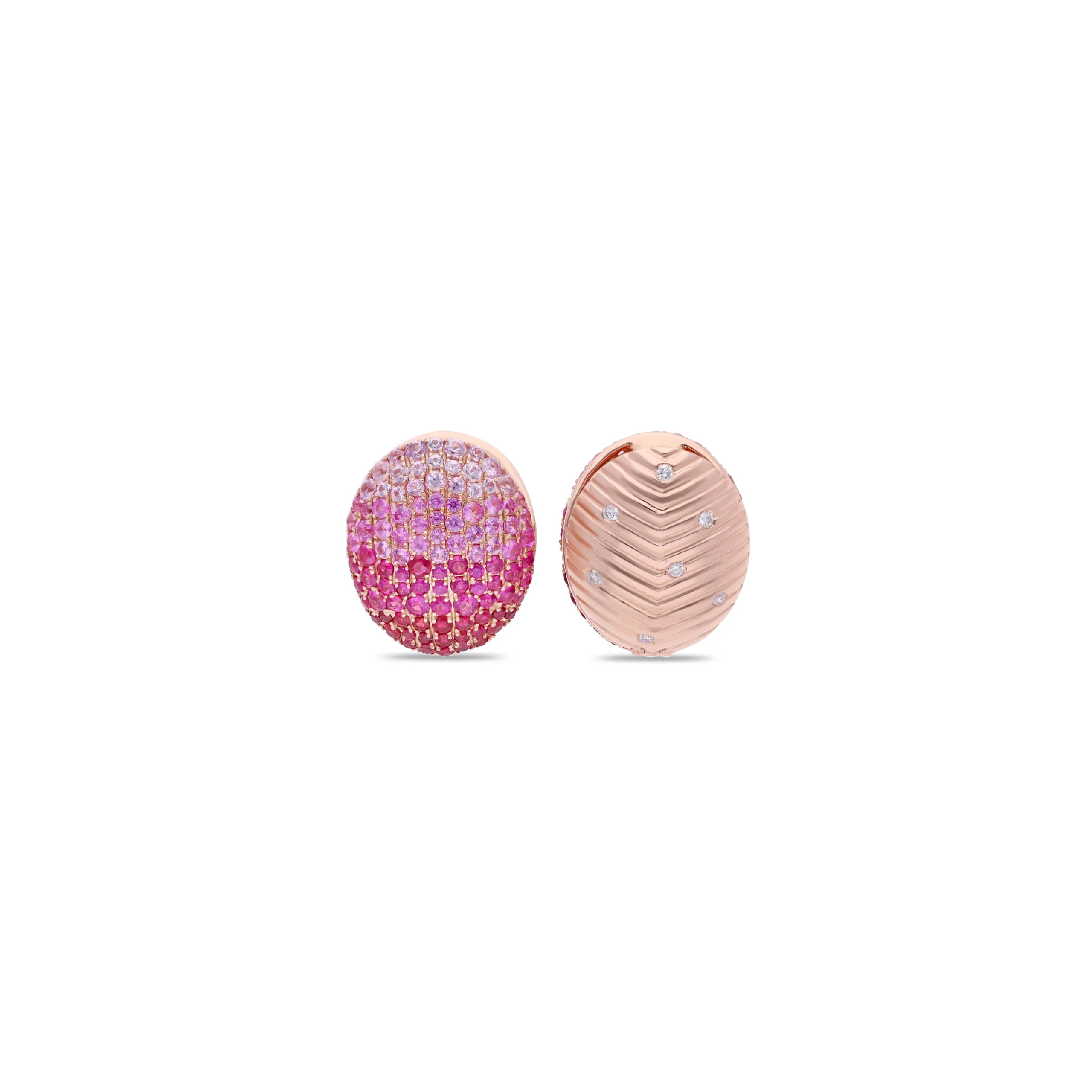 <p>Gyan Jaipur reversible earrings from the Yami collection with a gradient of pink sapphires and diamonds set in 18k rose gold </p>
