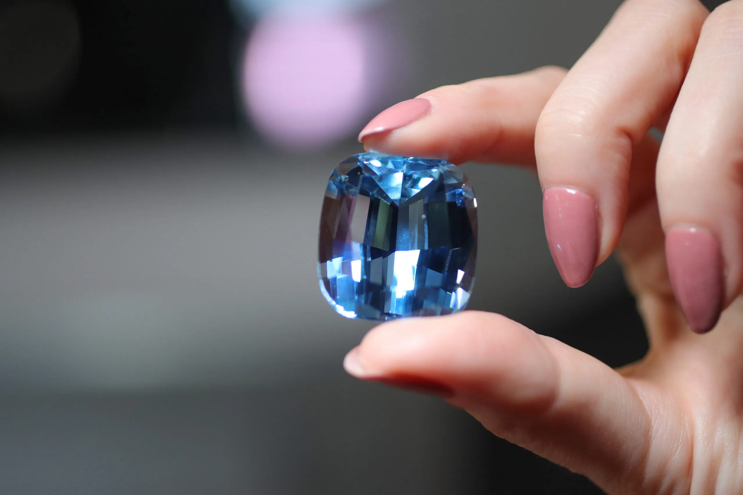 <p>An 81.5ct aquamarine from Mozambique with the iconic Santa Maria colour at HC Arnoldi</p>