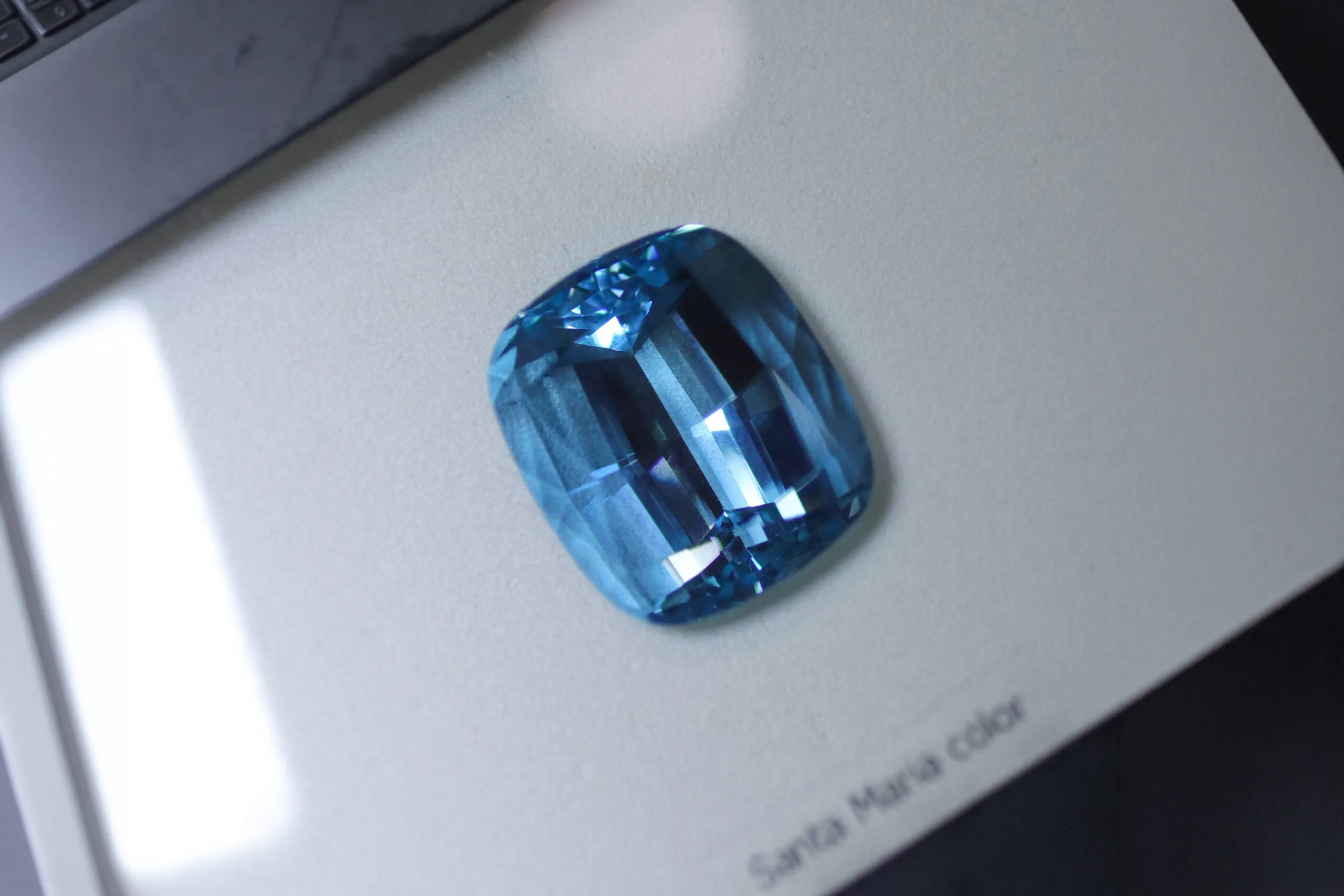 <p>An 81.58ct aquamarine from Mozambique displaying the iconic Santa Maria colour at HC Arnoldi</p>
