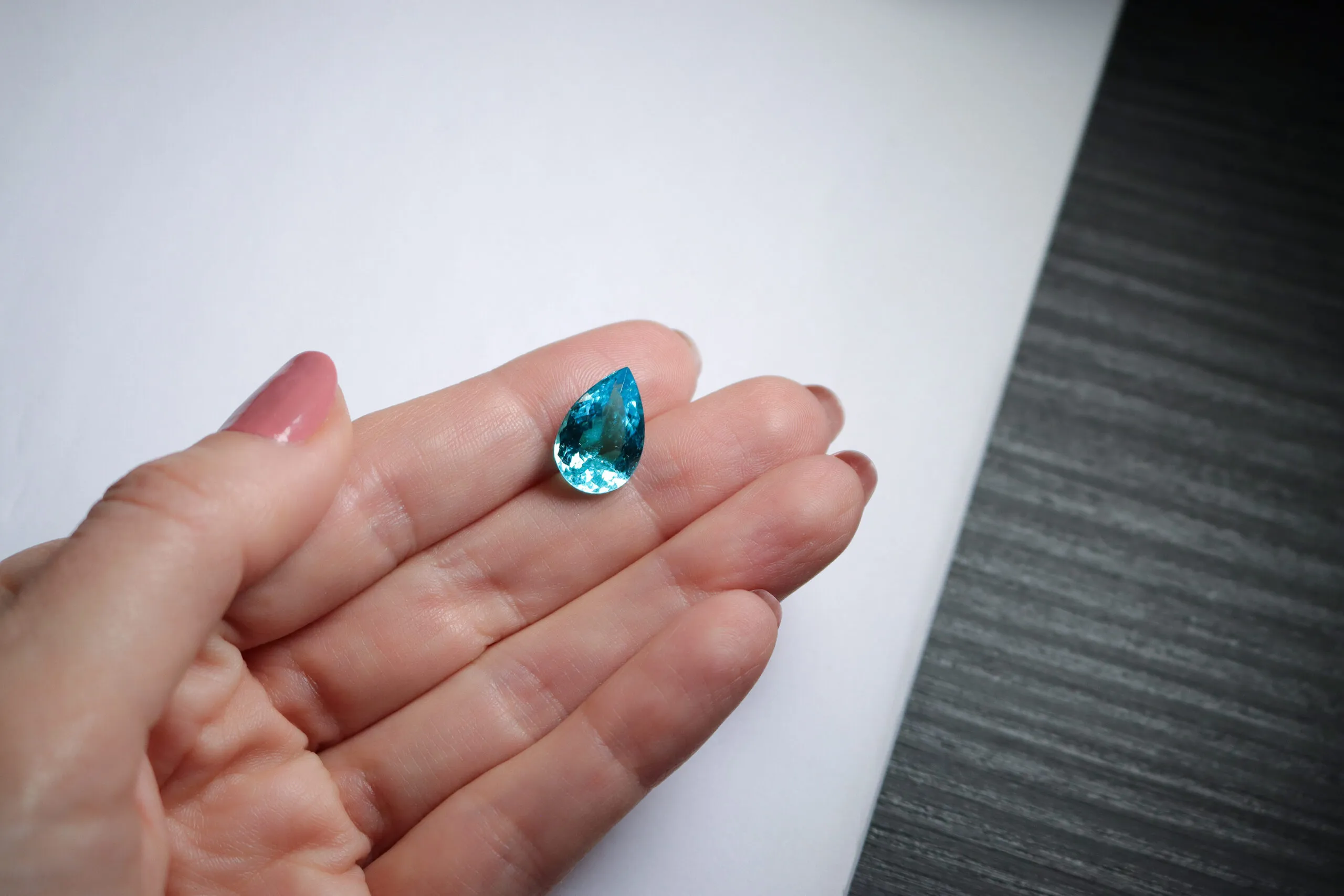 <p>A 5.34ct pear-shaped Brazilian Paraíba tourmaline at HC Arnoldi</p>
