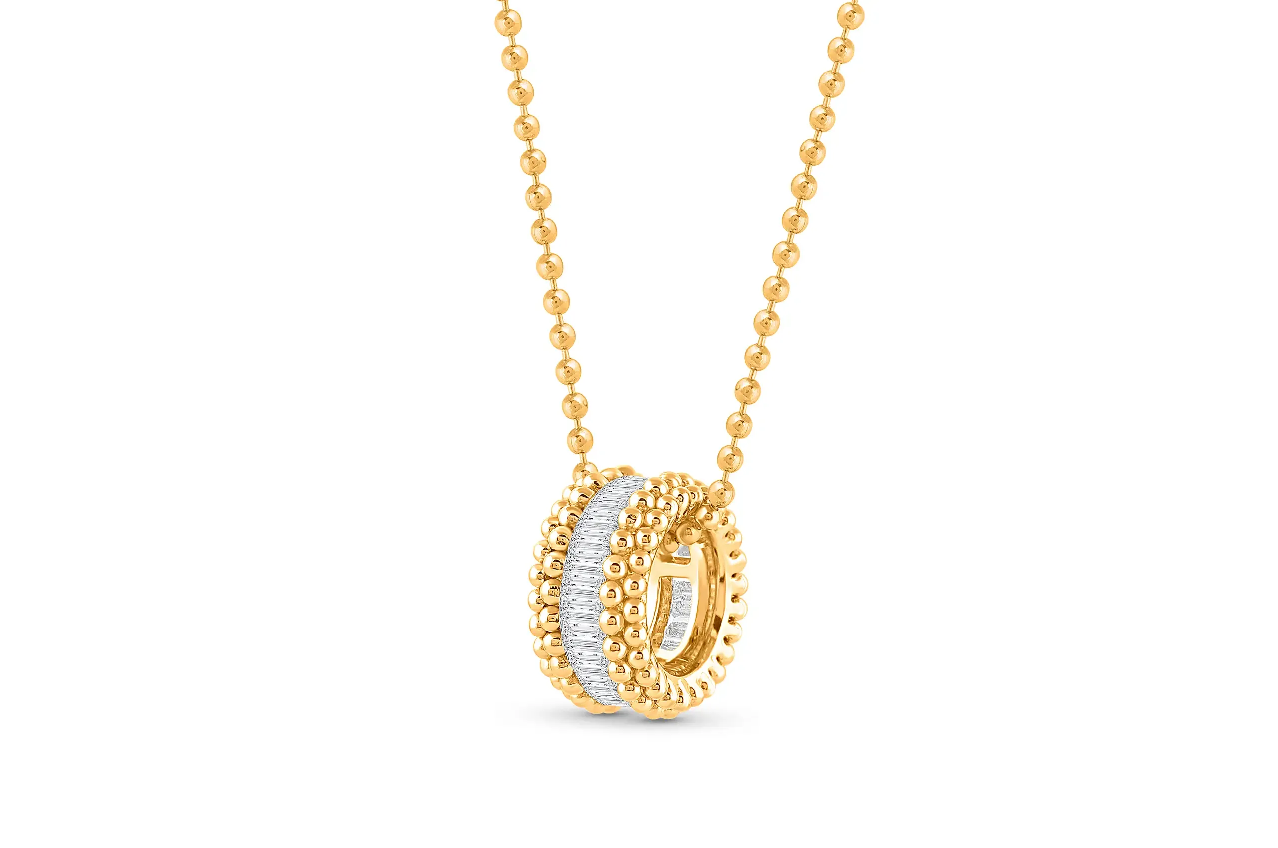 HARAKH Sunlight Eternity Rondell pendant with baguette-cut diamonds in 18k yellow gold