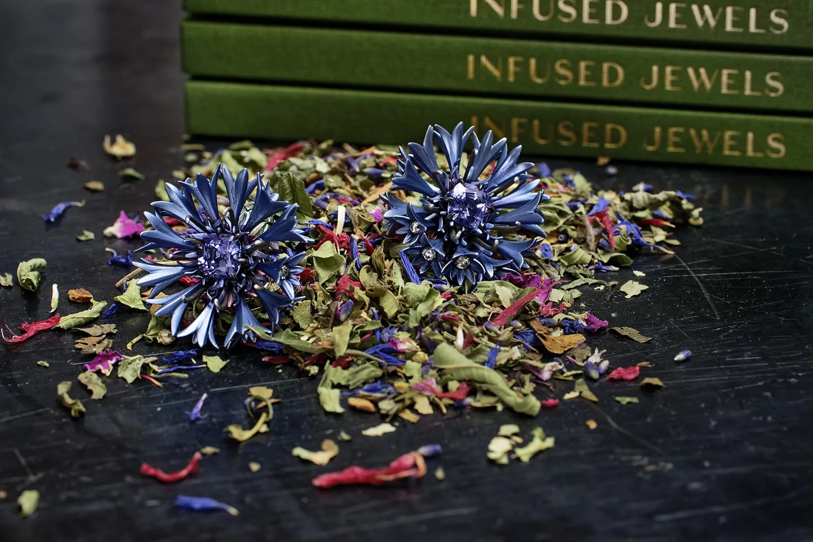 <p>Hemmerle Cornflower earrings from the Infused Jewels collection set with tanzanites and diamonds in aluminium, silver and white gold</p>