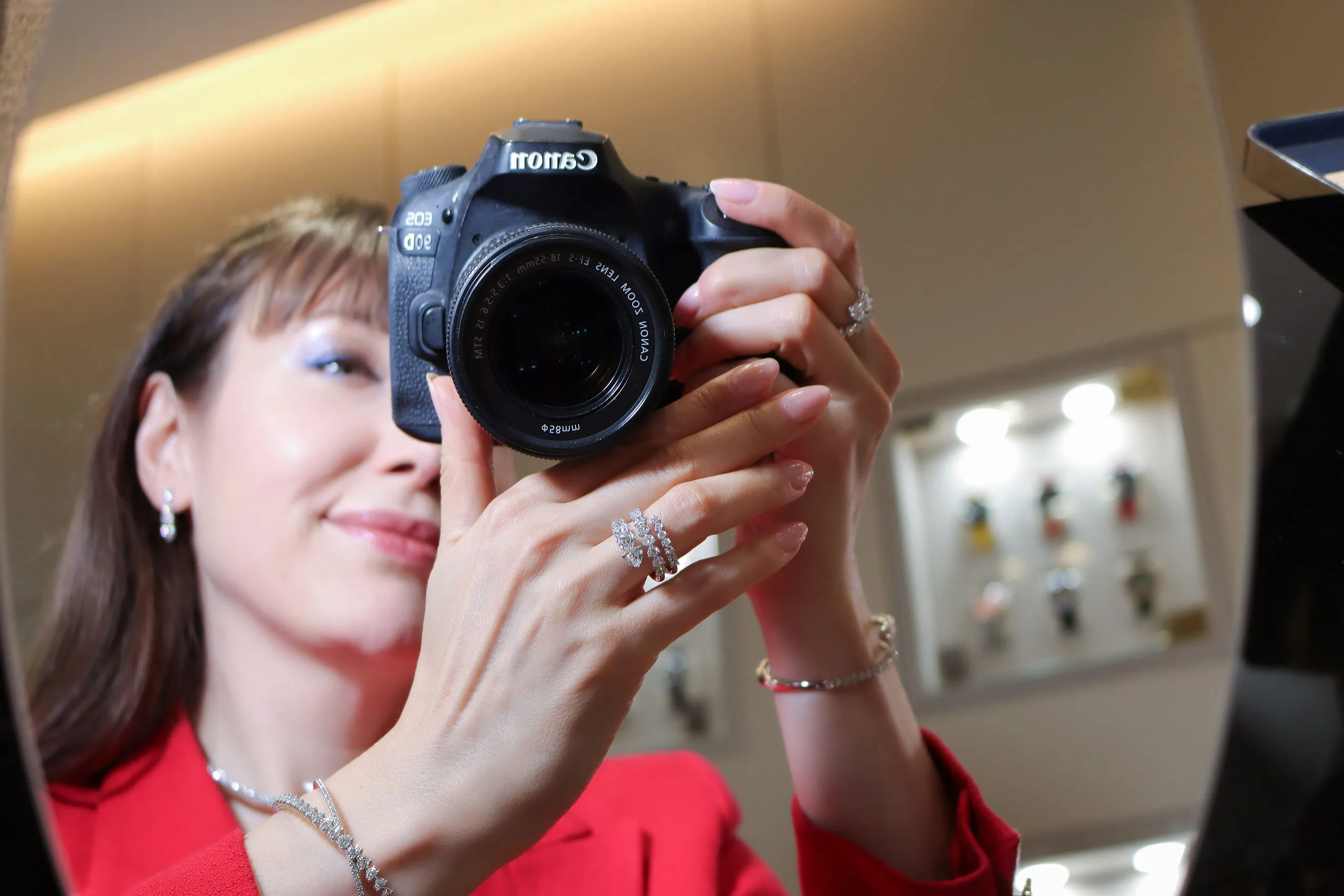 Katerina turns the camera on herself wearing Recarlo diamonds