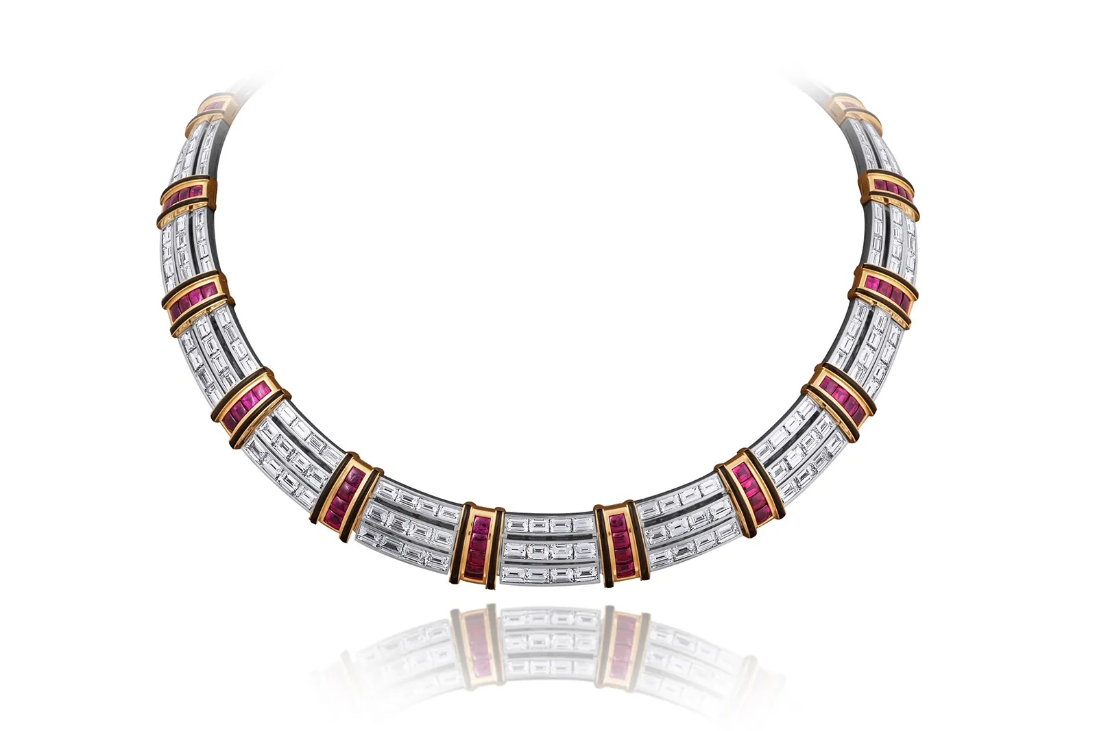 <p>Impeccably Picchiotti necklace from the Picchiotti Classics collection with buff top Burmese rubies, diamonds and onyx set in 18k white and yellow gold</p>

