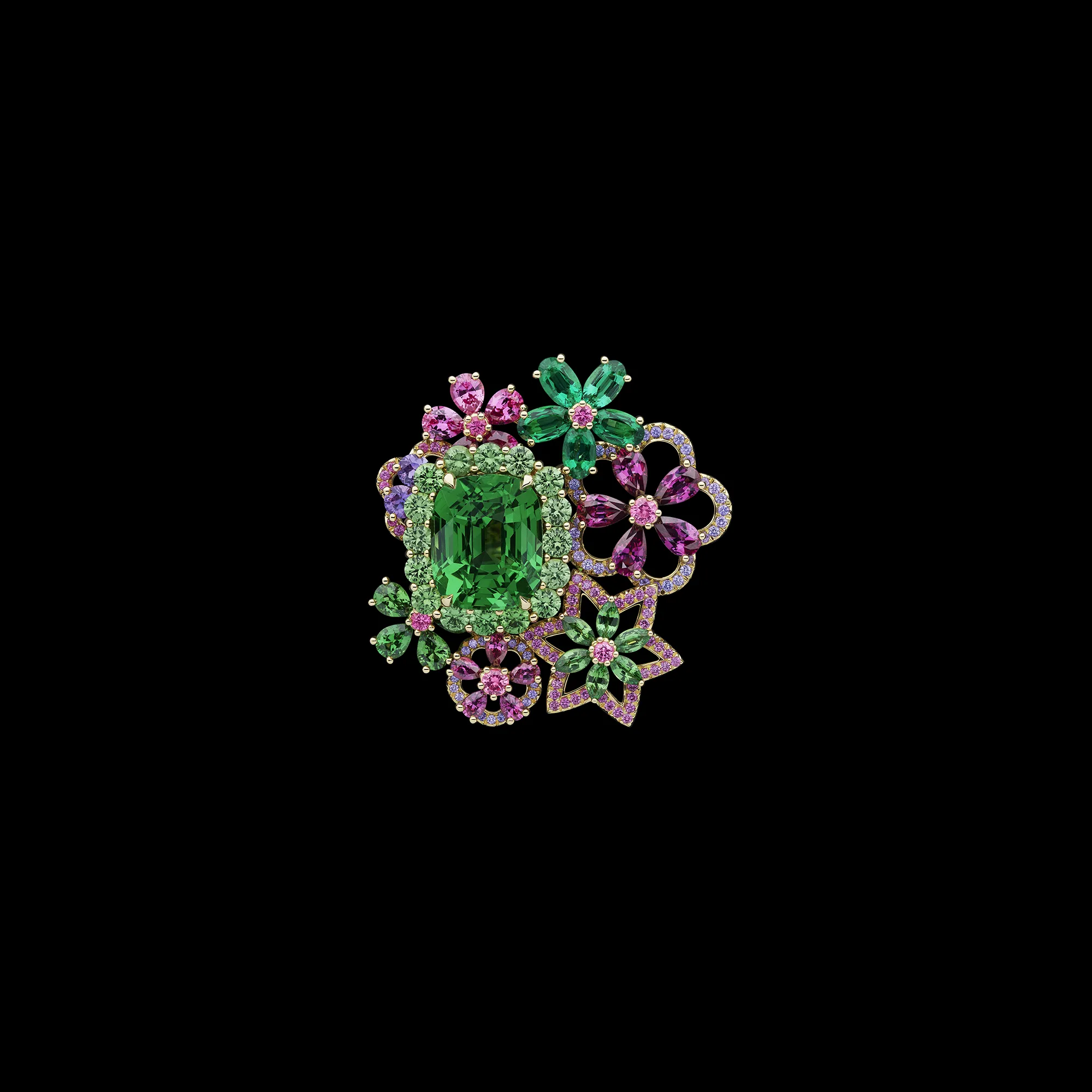 <p>A demantoid garnet, emerald and multi-coloured sapphire creation from the Dior Milly Dentelle High Jewellery collection</p>
