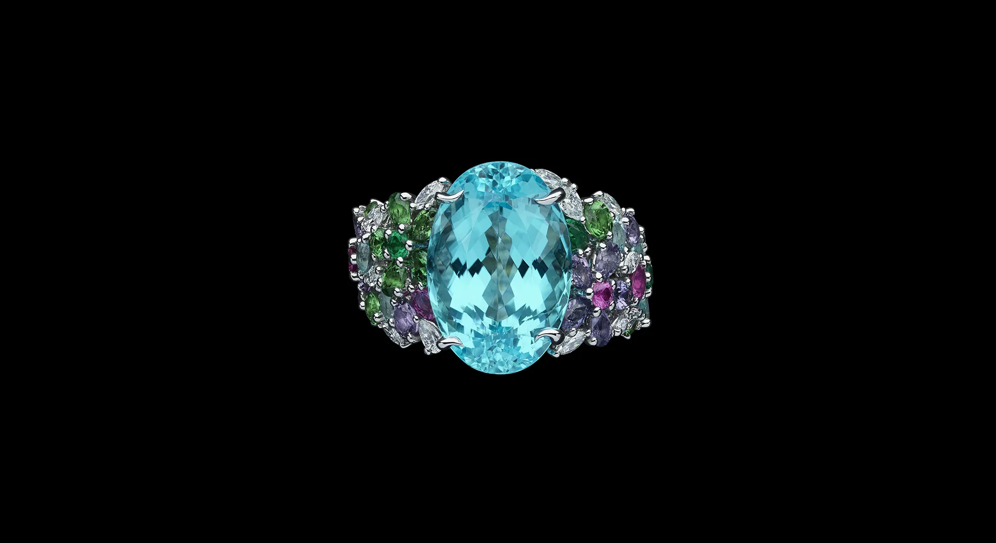 <p>The Dior Milly Dentelle High Jewellery collection features significant gemstones, including this 9.88-carat Paraiba tourmaline set in a ring </p>