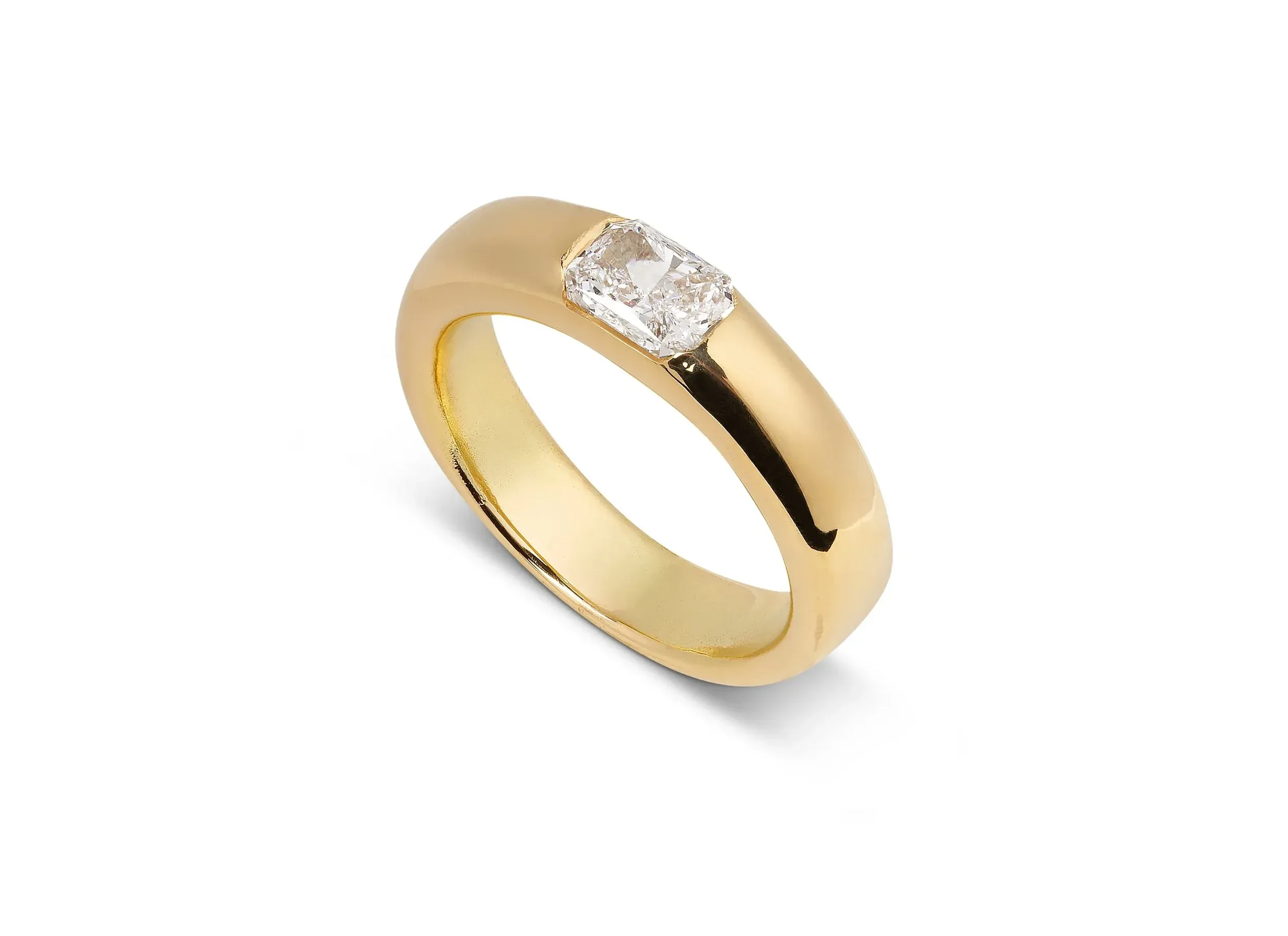 Jessie Thomas unisex 0.70ct radiant diamond ring in 18K yellow gold