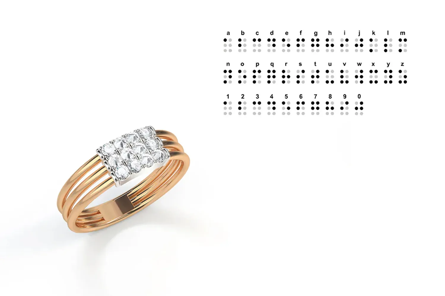 <p>Jessie V E ‘Feel The Love’ Diamond Braille Signet Ring</p>