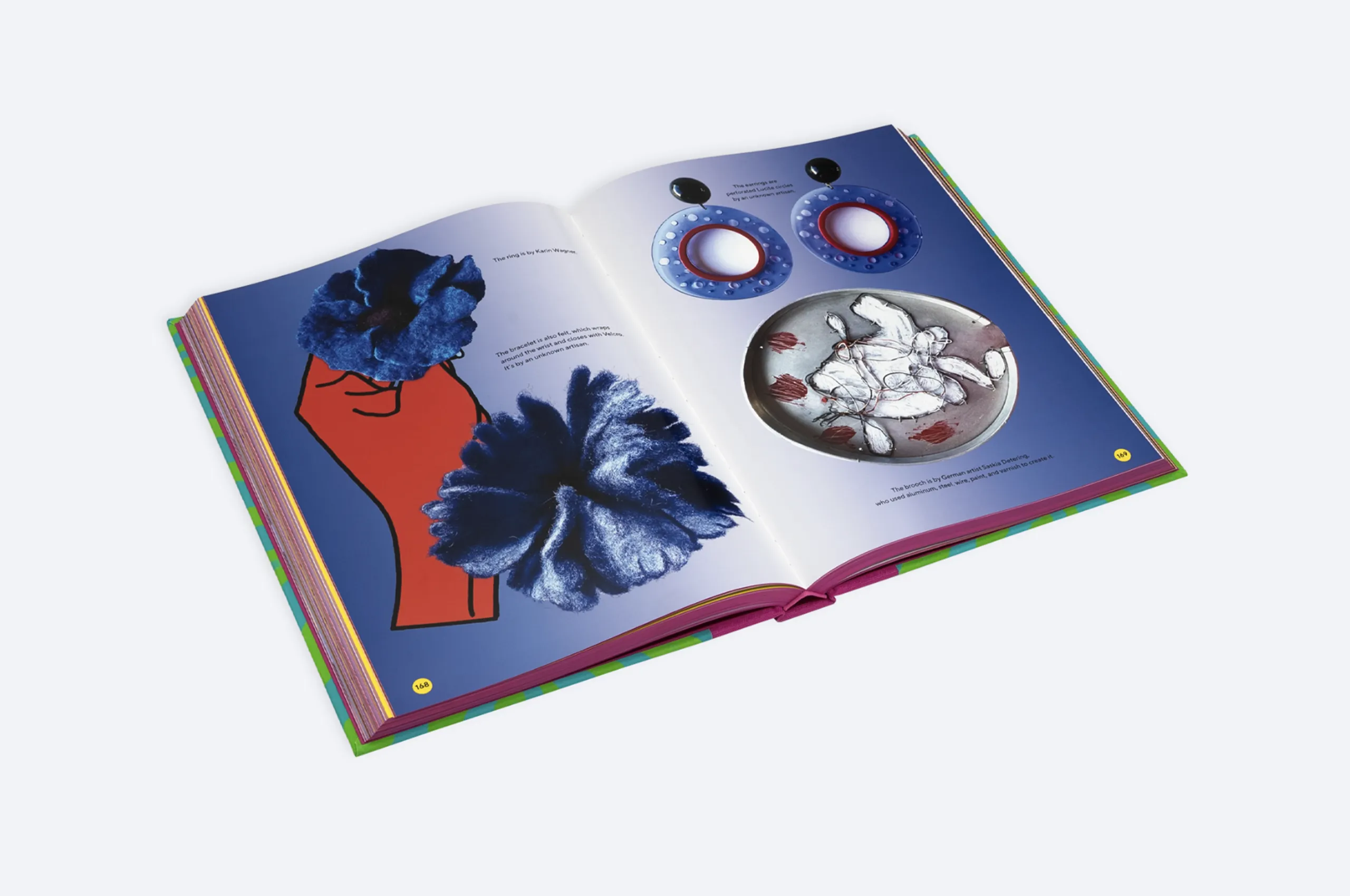 Materials such as rice paper, ostrich eggshell, teeth and discarded objects appear throughout the book, showing a very different side of jewellery design.