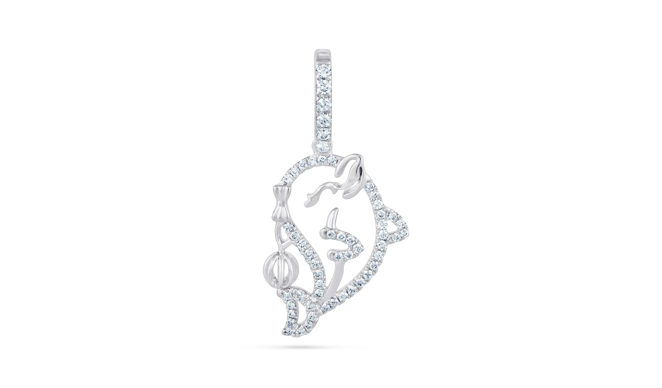 <p>Karina Choudhrie Big Splash Circus Dolphin outline pendant with diamonds in white gold </p>