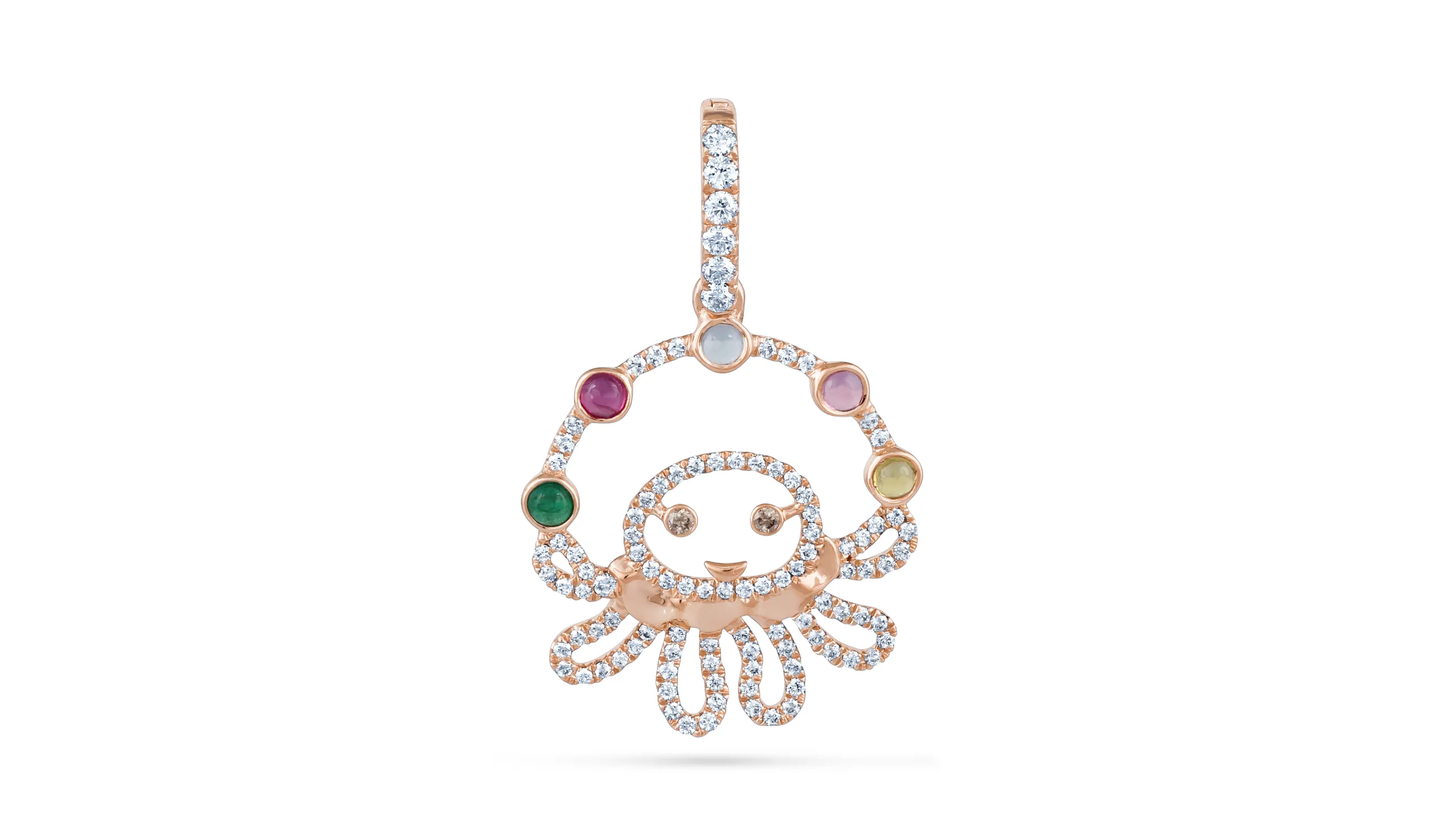 <p>Karina Choudhrie Big Splash Circus Jellyfish outline pendant with diamonds and coloured gemstones cabochons in 18k gold</p>
