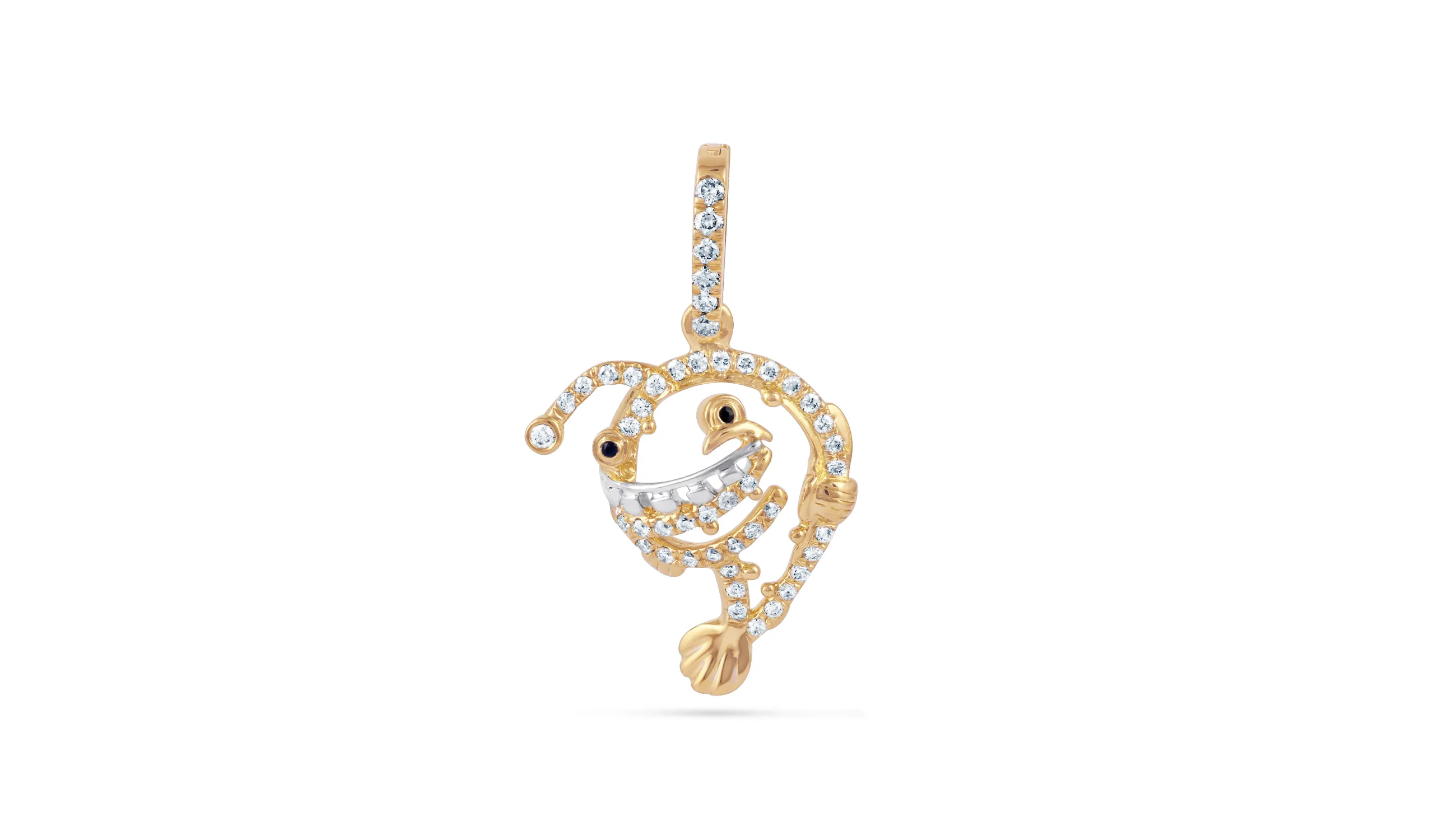 <p>Karina Choudhrie Big Splash Circus Lantern Fish outline pendant with diamonds in yellow gold</p>