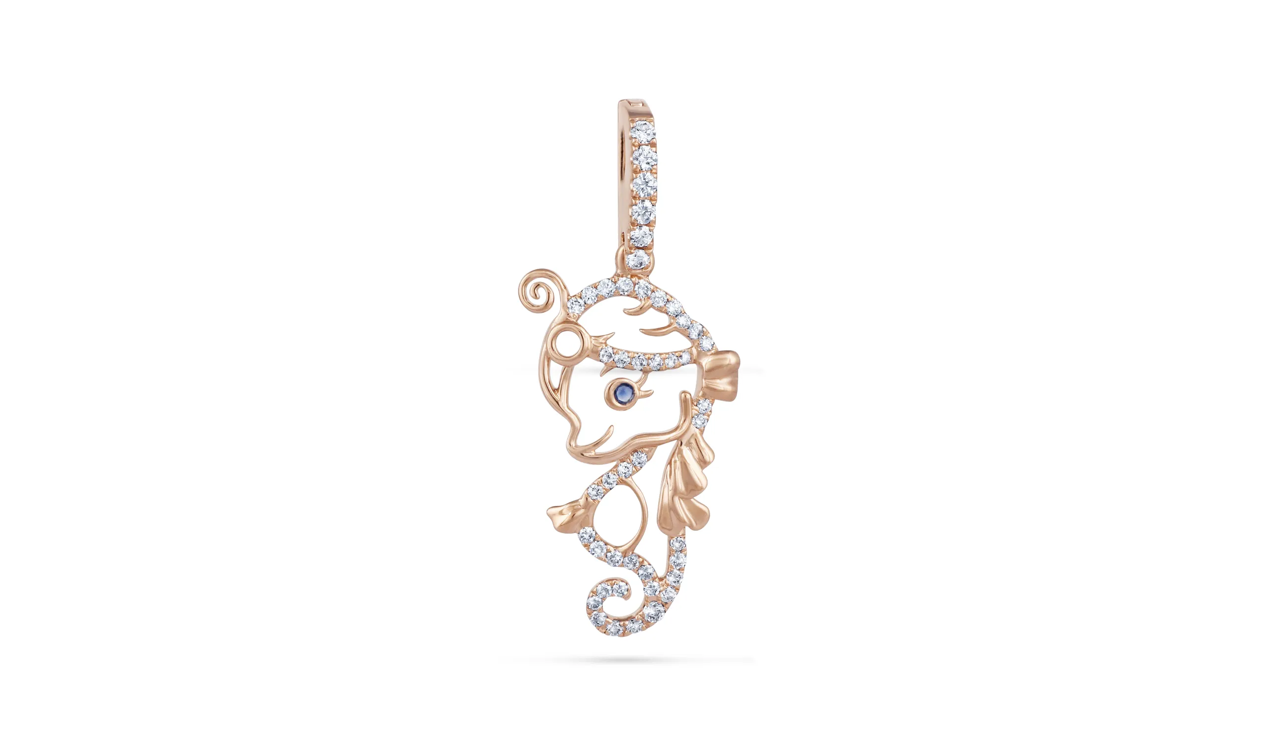 <p>Karina Choudhrie Big Splash Circus Seahorse outline pendant with diamonds in two-tone gold</p>