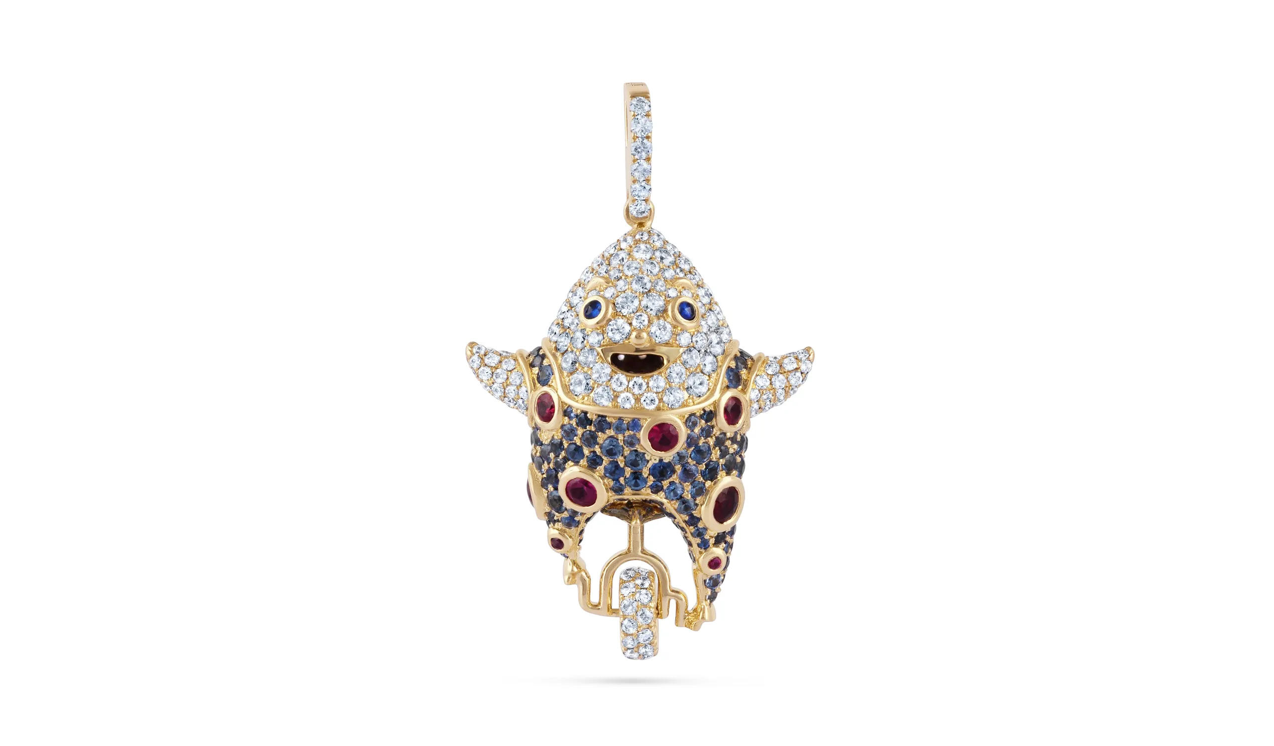 <p>Karina Choudhrie Big Splash Circus Starfish character pendant in full pavé, including diamonds, sapphires and rubies</p>