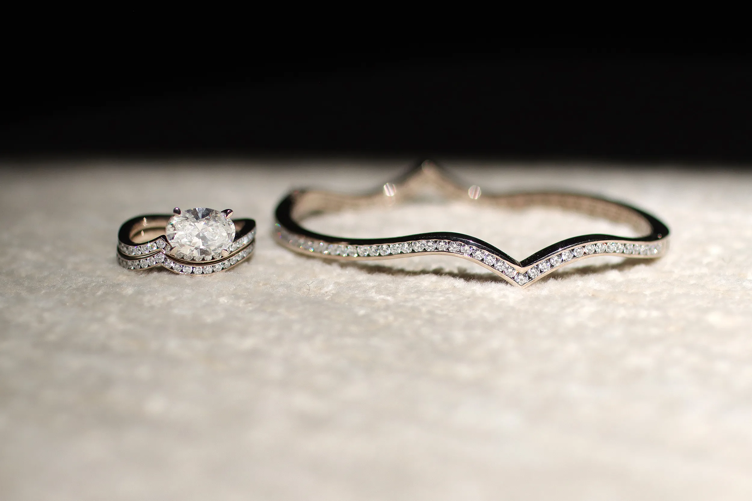 <p>Cherituelle Jeri Radiante ring alongside the Jeri bangle, both with laboratory-grown diamonds in 18k white gold</p>