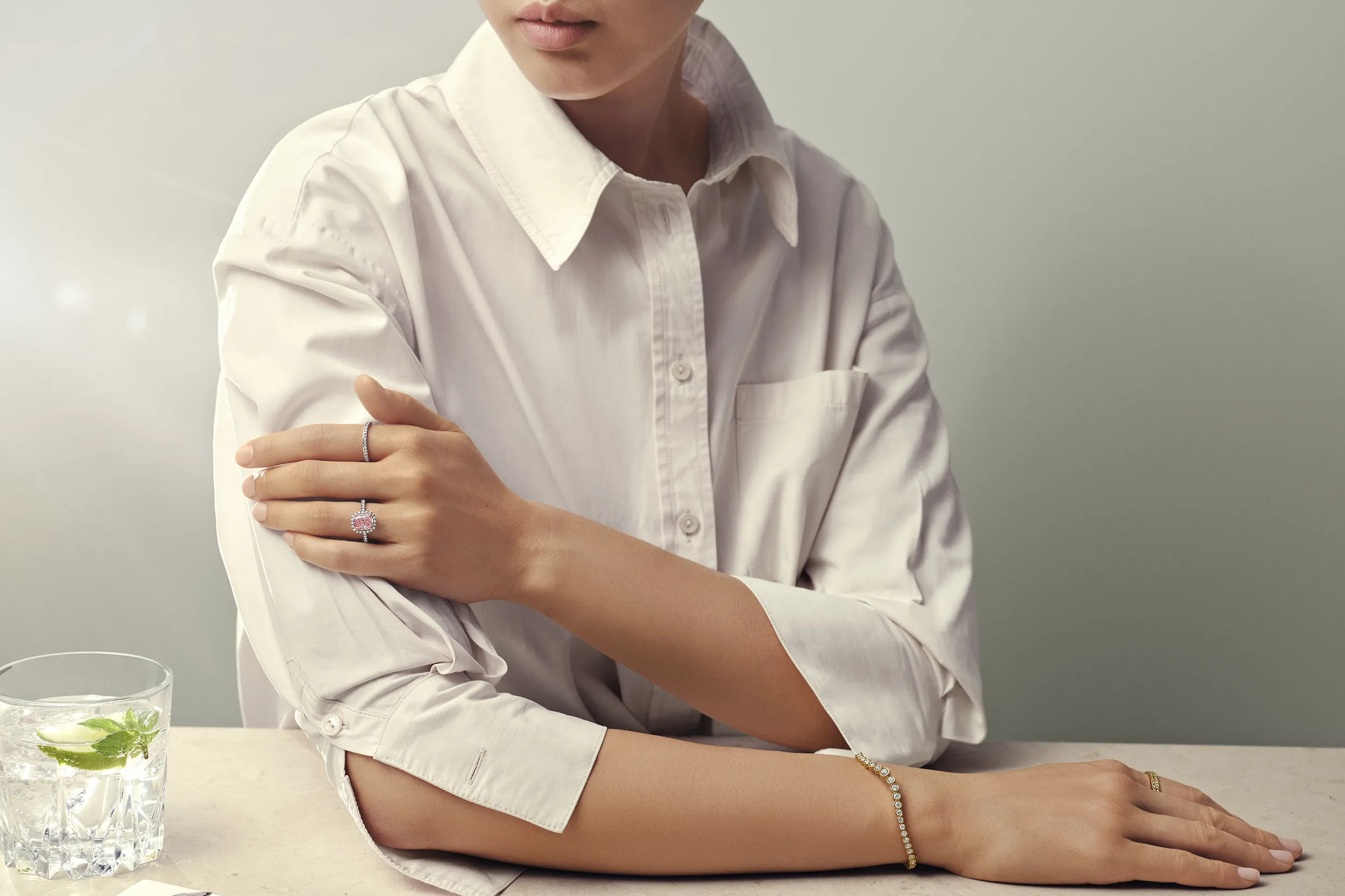 <p>A model wears creations by Cherituelle, including the Ondine Signature bangle and the Aurora ring</p>