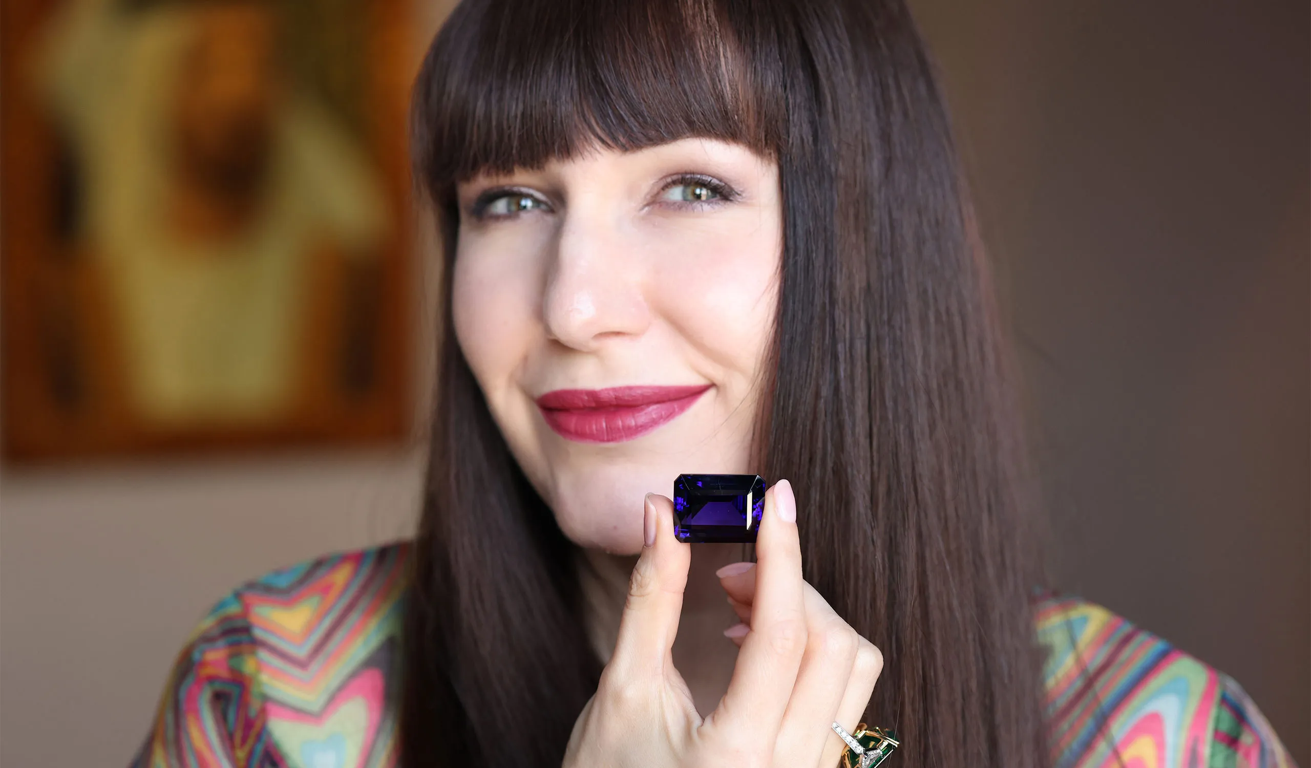 <p>Katerina Perez hand-picks some of her favourite gemstones in the collection of Hayrat Fine Gems in Dubai</p>
