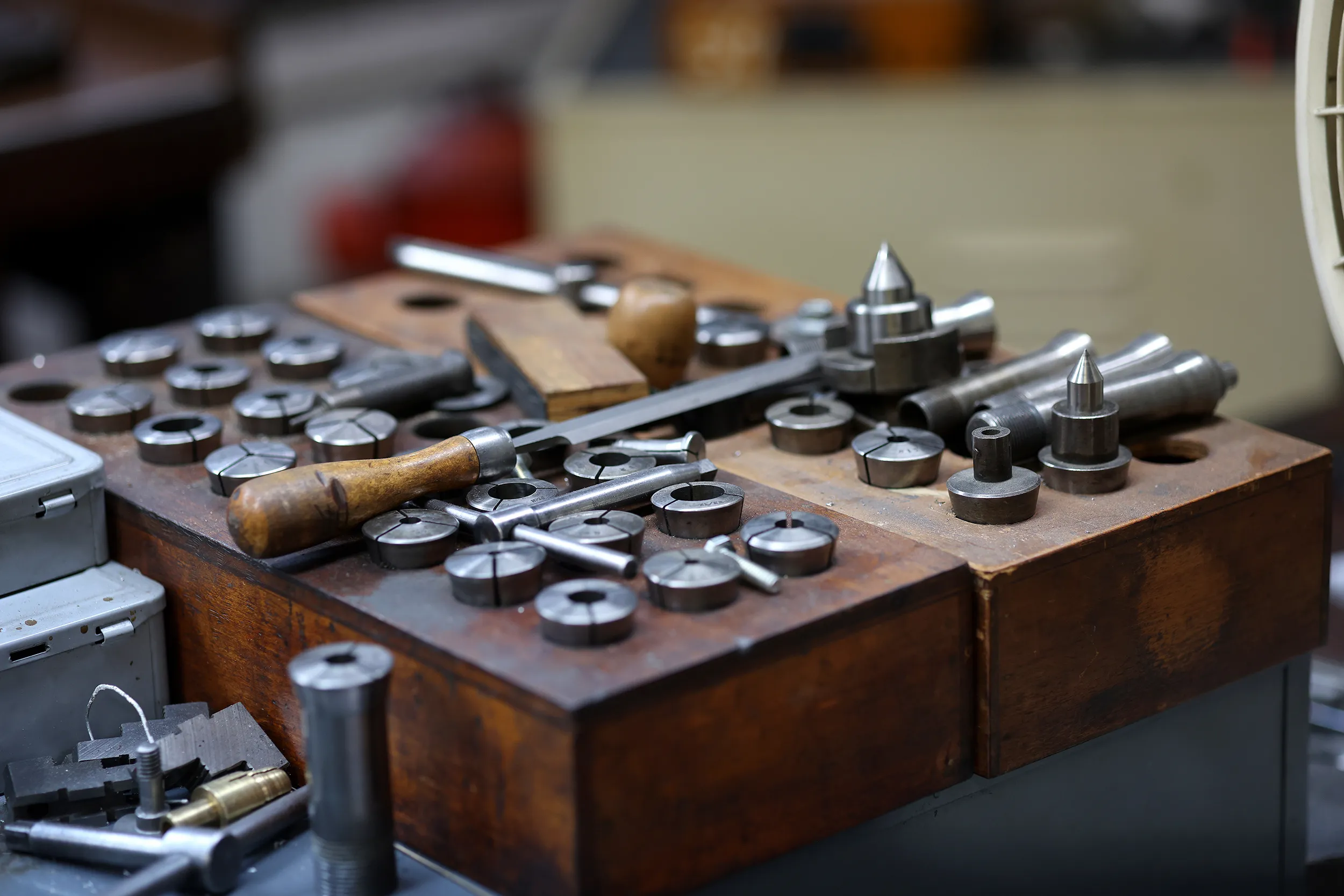 <p>An assortment of dies and punches used to make all sorts of findings and parts, from wiring to settings to clasps. There are over 200 boxes of unique tools like this in the Oscar Heyman workshop</p>
