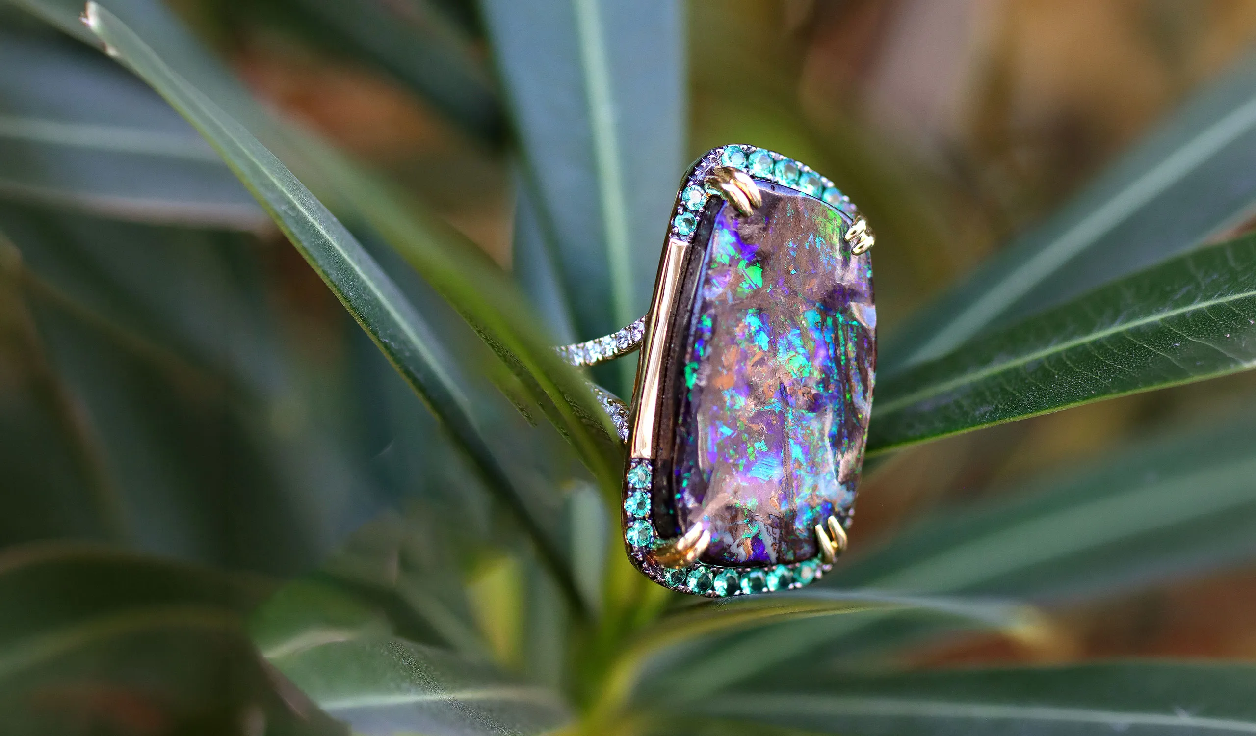<p>Le Vian uses uniquely shaped Australian boulder opals to create striking fine jewellery designs, including this ring seen at the <a href="https://centurionjewelry.com/about-the-show/">Centurion Jewelry Show</a> in February</p>