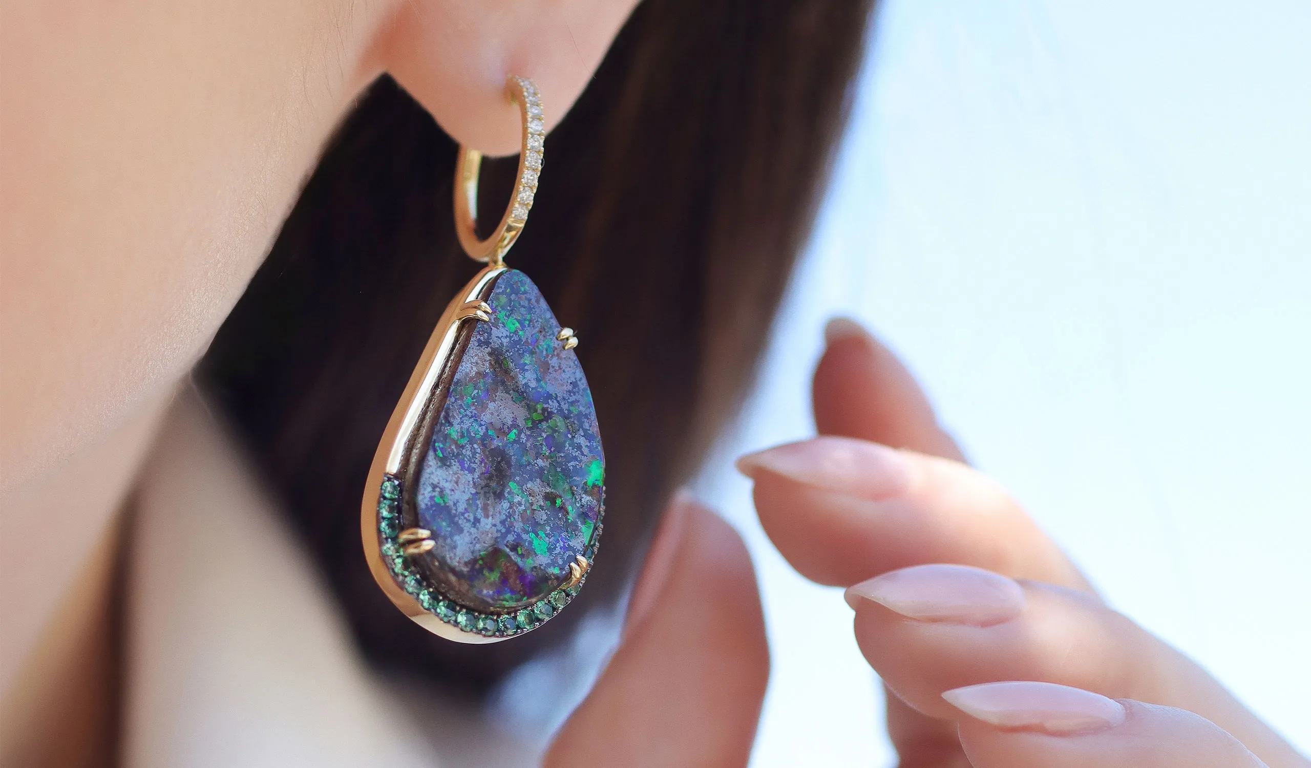 <p>A pair of Le Vian earrings with Australian boulder opal, photographed at the Centurion Jewelry Show in February</p>