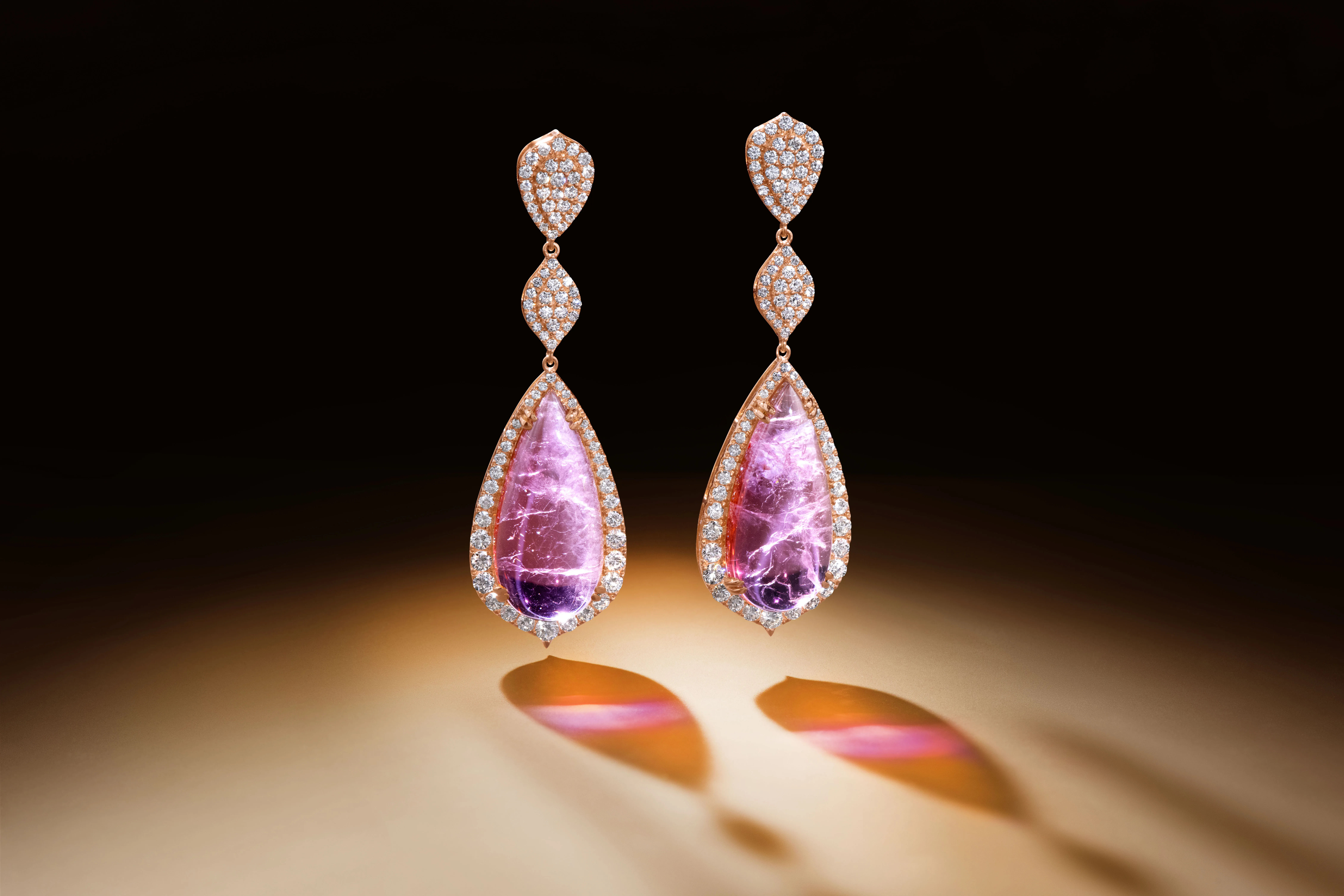 <p>Le Vian Couture® Baela drop earrings with a matched pair of pear-shaped Aquadites® totalling 29.99 carats and 3.14 carats of Vanilla Diamonds® set in 18k Strawberry Gold®</p>