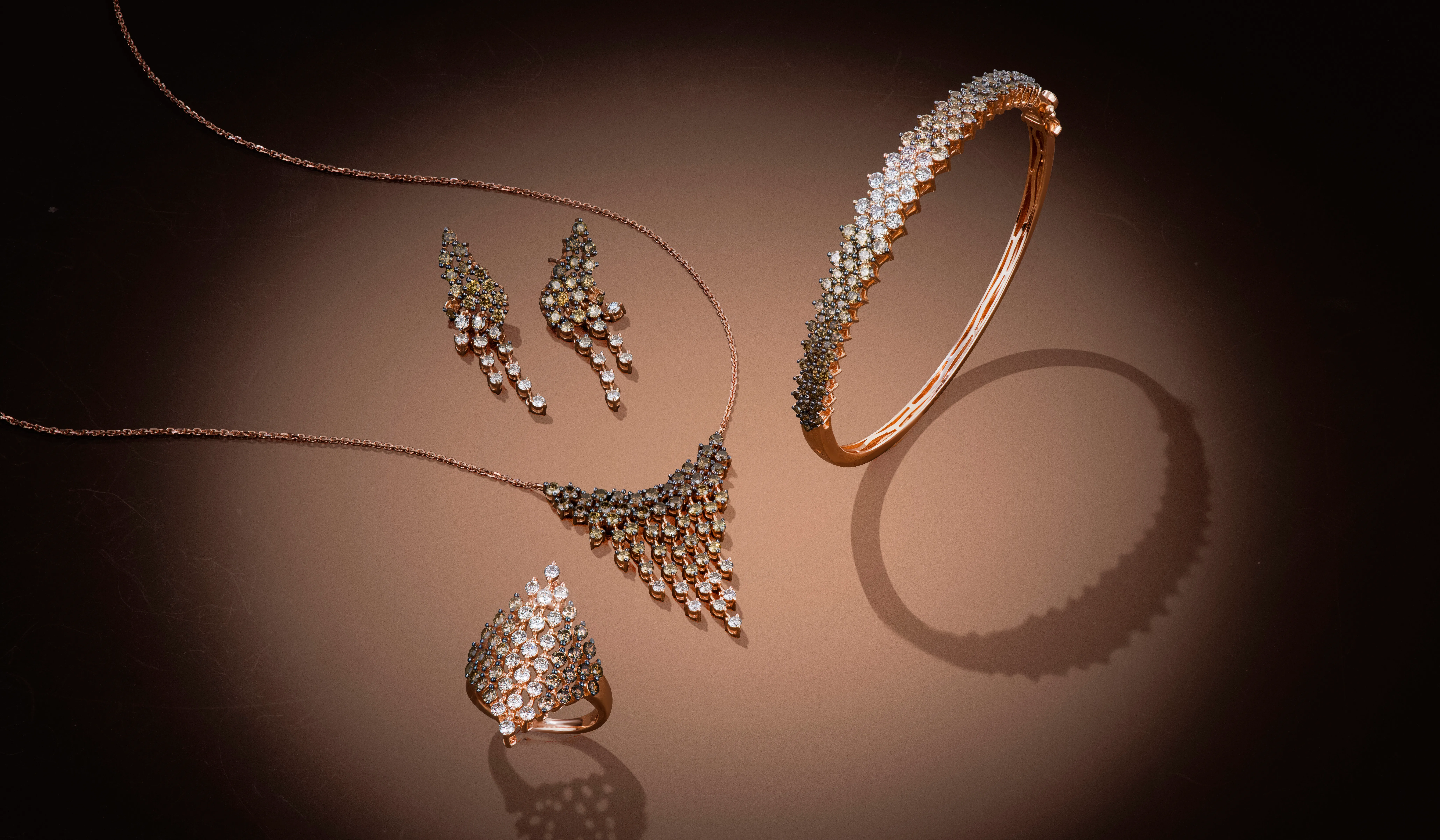 <p>Jewellery pieces from the Le Vian Chocolate Ombré® Pyramid collection with Chocolate Diamonds® and Nude Diamonds™</p>