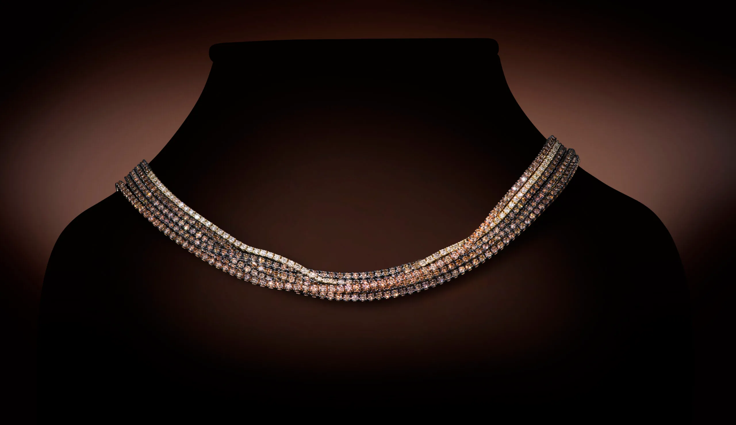 <p>A necklace from the Le Vian Chocolate Ombré® Tennis Collection with a gradient of Chocolate Diamonds® and Nude Diamonds™</p>