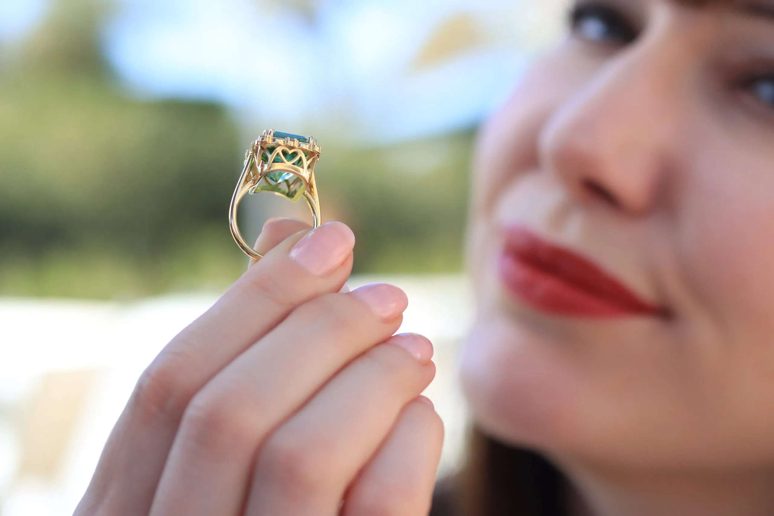 <p>An indicolite tourmaline and diamond ring from the Lisa Nik Colors collection, complete with heart-shaped details that are a recognisable feature of the brand</p>
