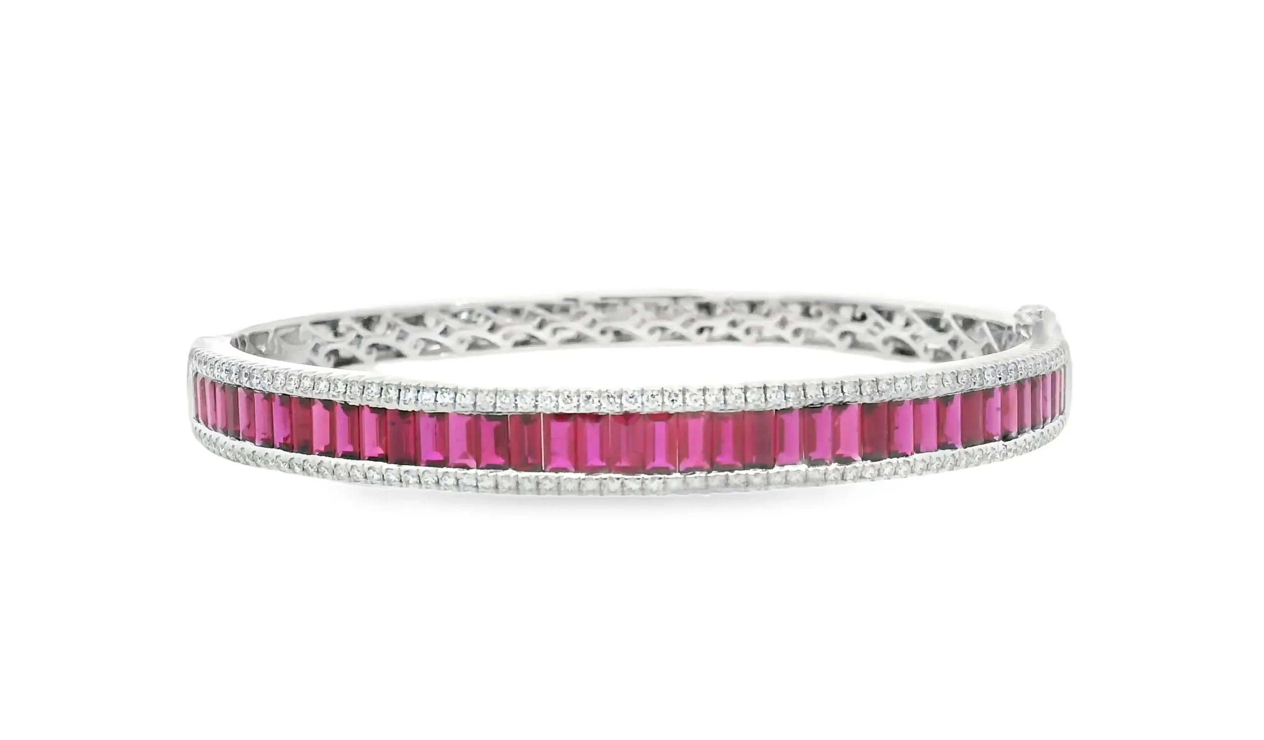 <p>Lisa Nik channel-set bangle from the Colors collection, set with 5.13 carats of rubies and diamonds in 18k white gold</p>
