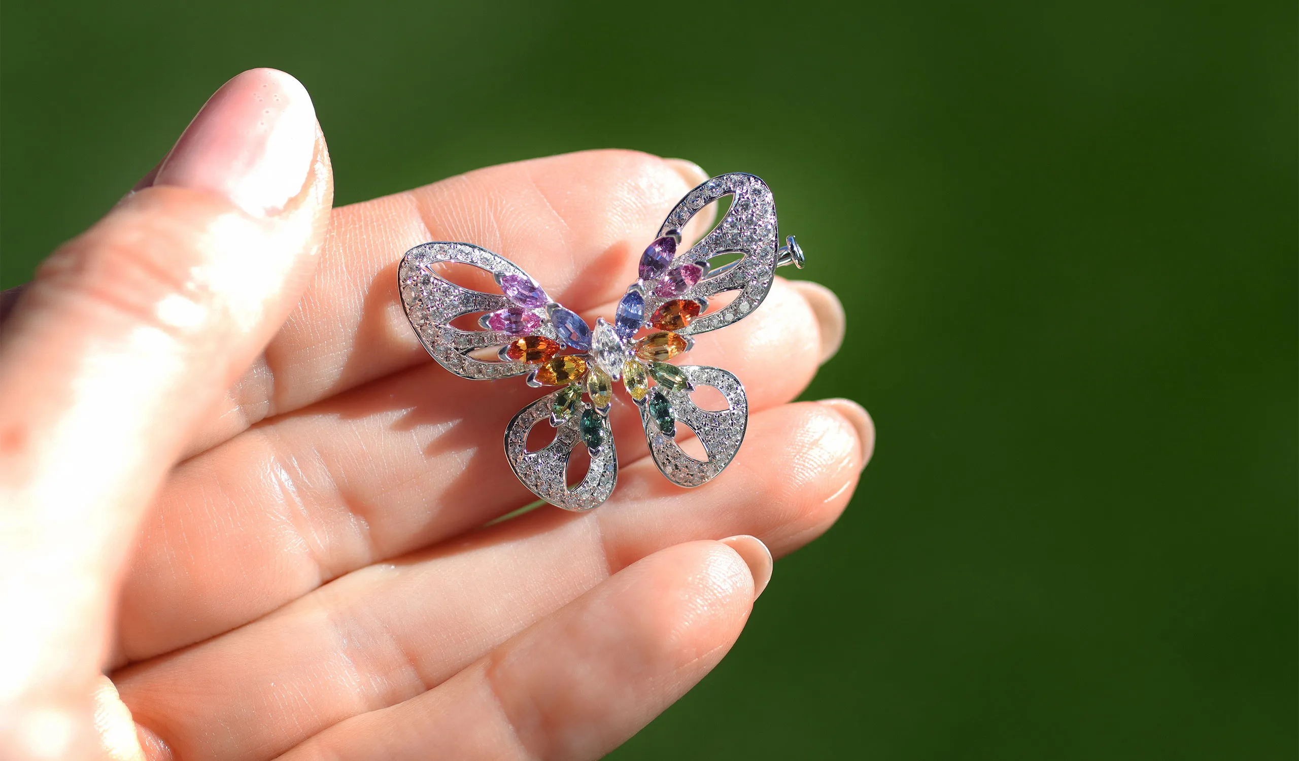 <p>Lisa Nik Butterfly brooch from the Rainbow collection, set with 2.39 carats of multi-coloured sapphires and 1.32 carats of diamonds in 18k white gold</p>
